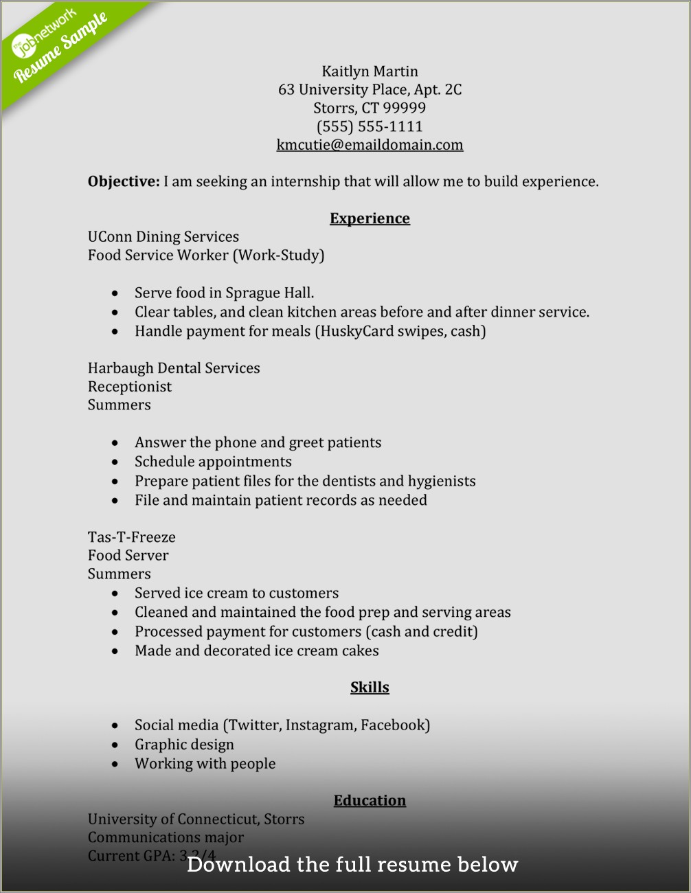 Resume For Student With No Work Experience Samples