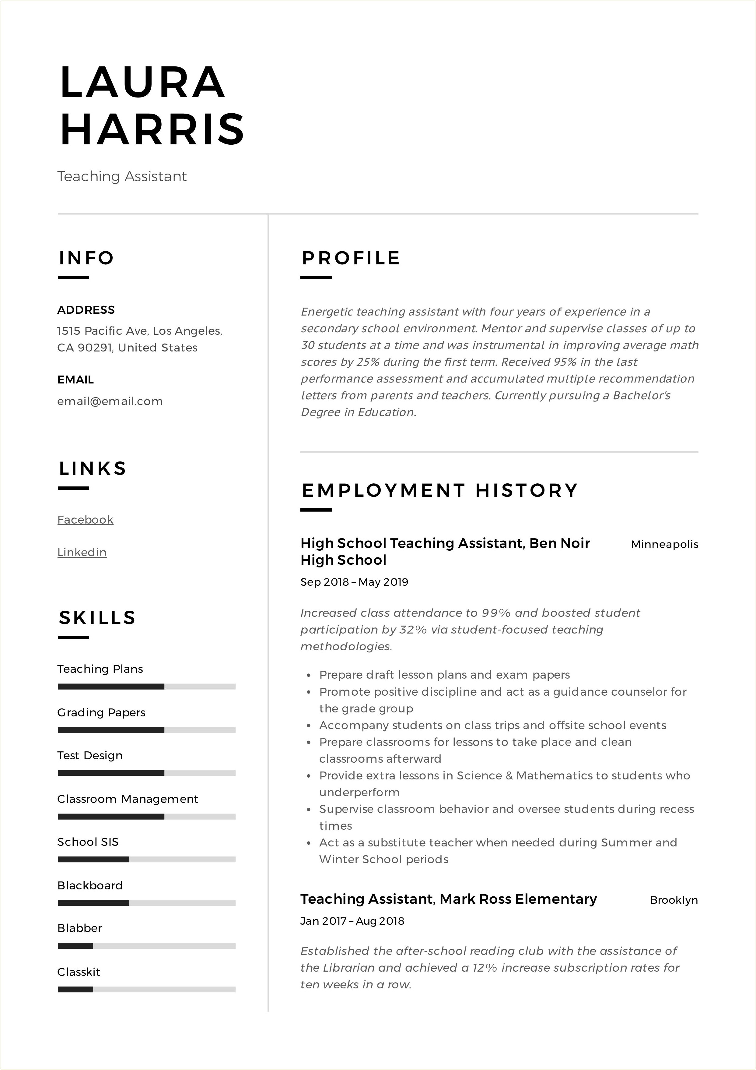 Resume For Substitute Teaching Personal Summary