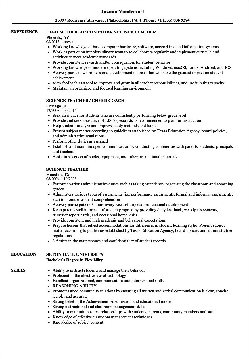 Resume For Teaching Job In School India