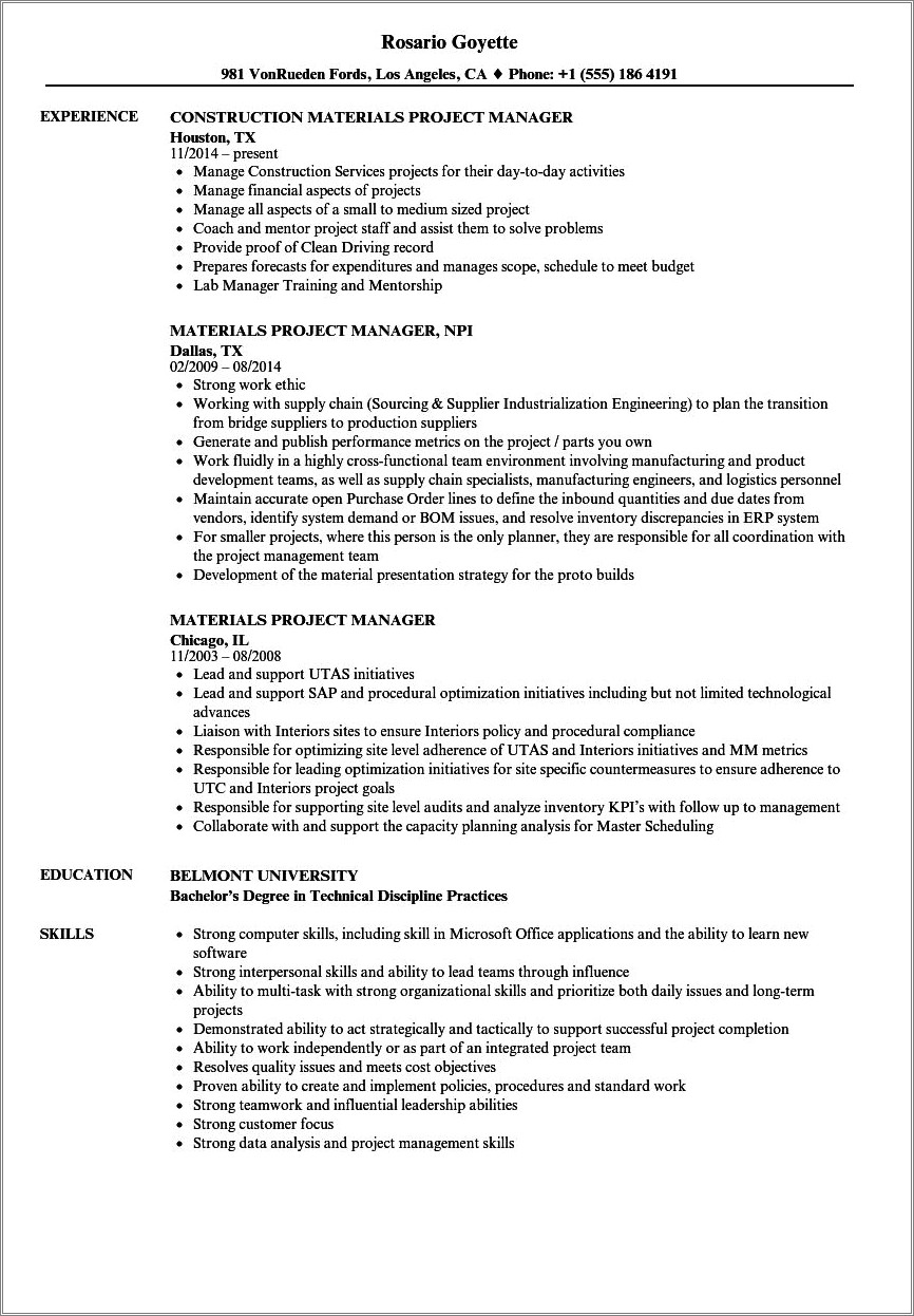 Resume For The Glass Industry Project Managers