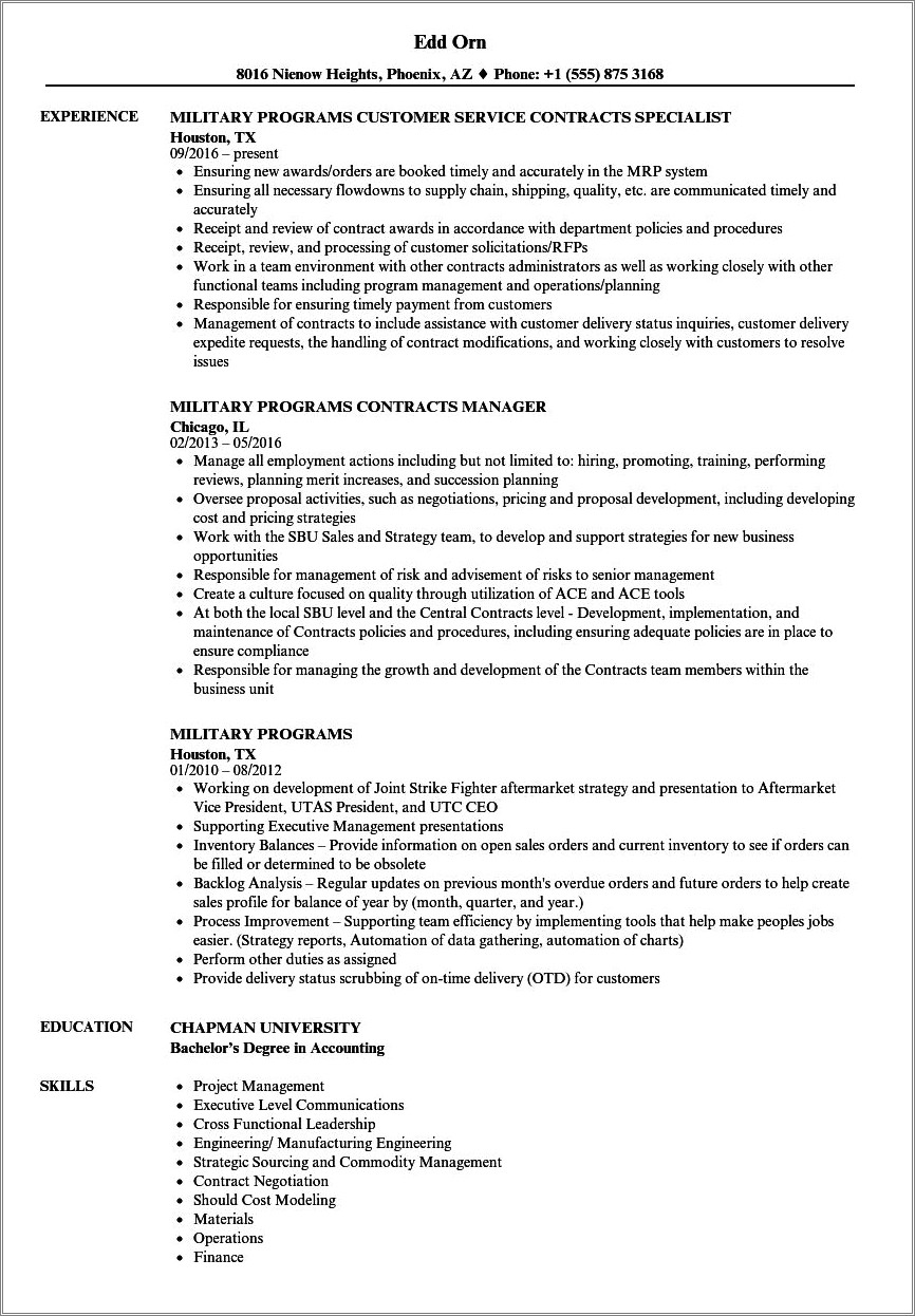 Resume For Veterans Administration Engineering Project Manager