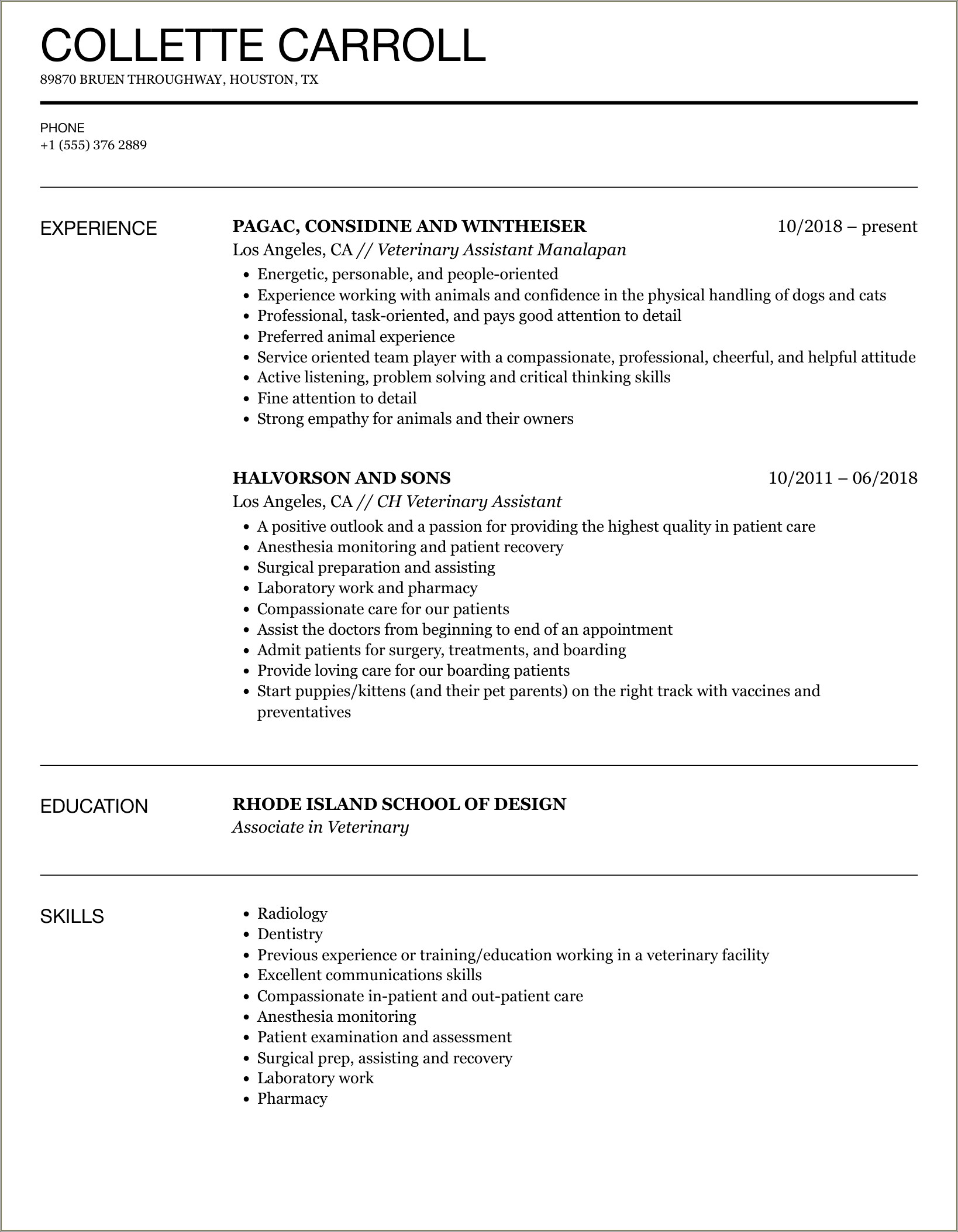 Resume For Veterinary Assistant With No Experience