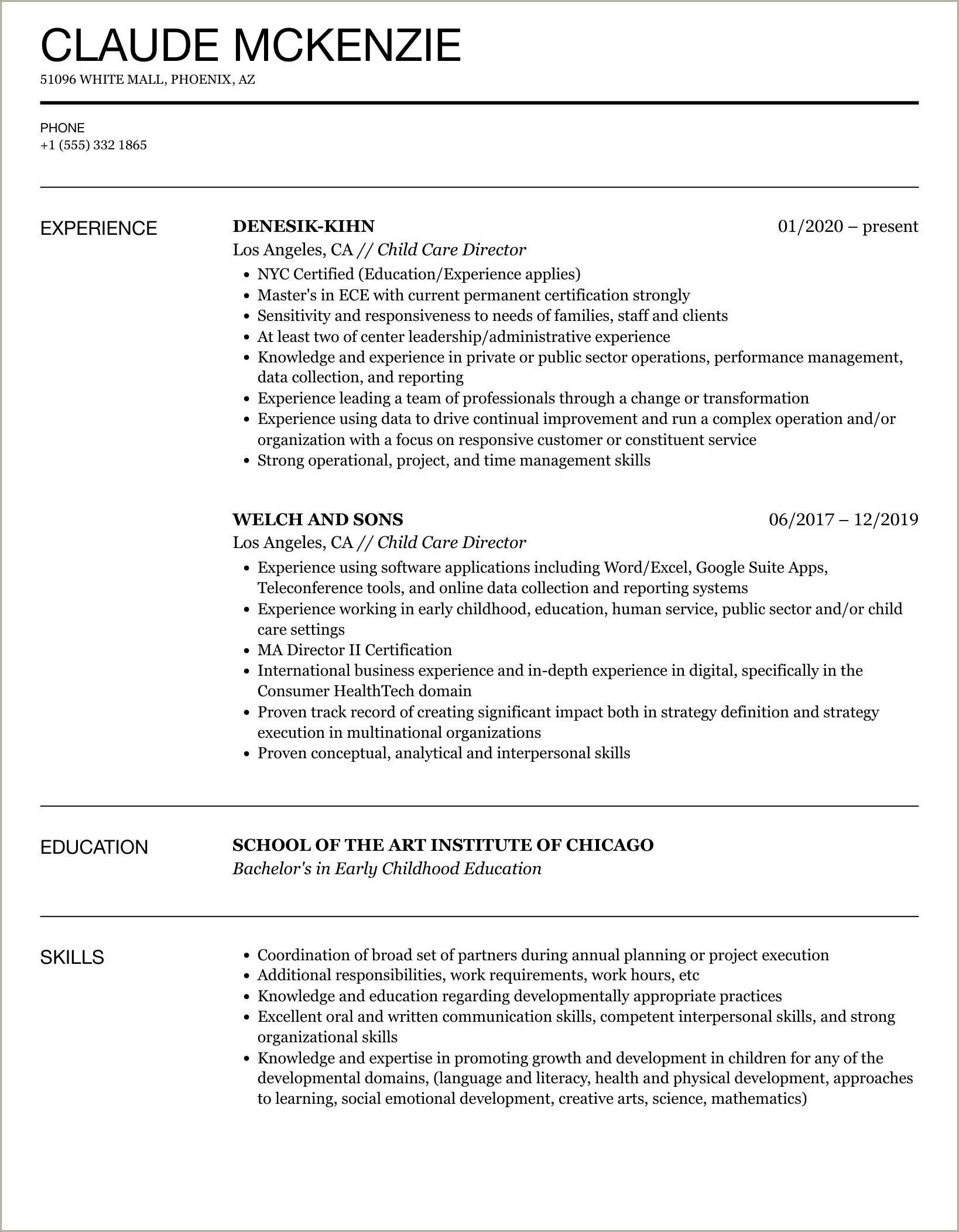Resume For Volunteer Work In Child Care