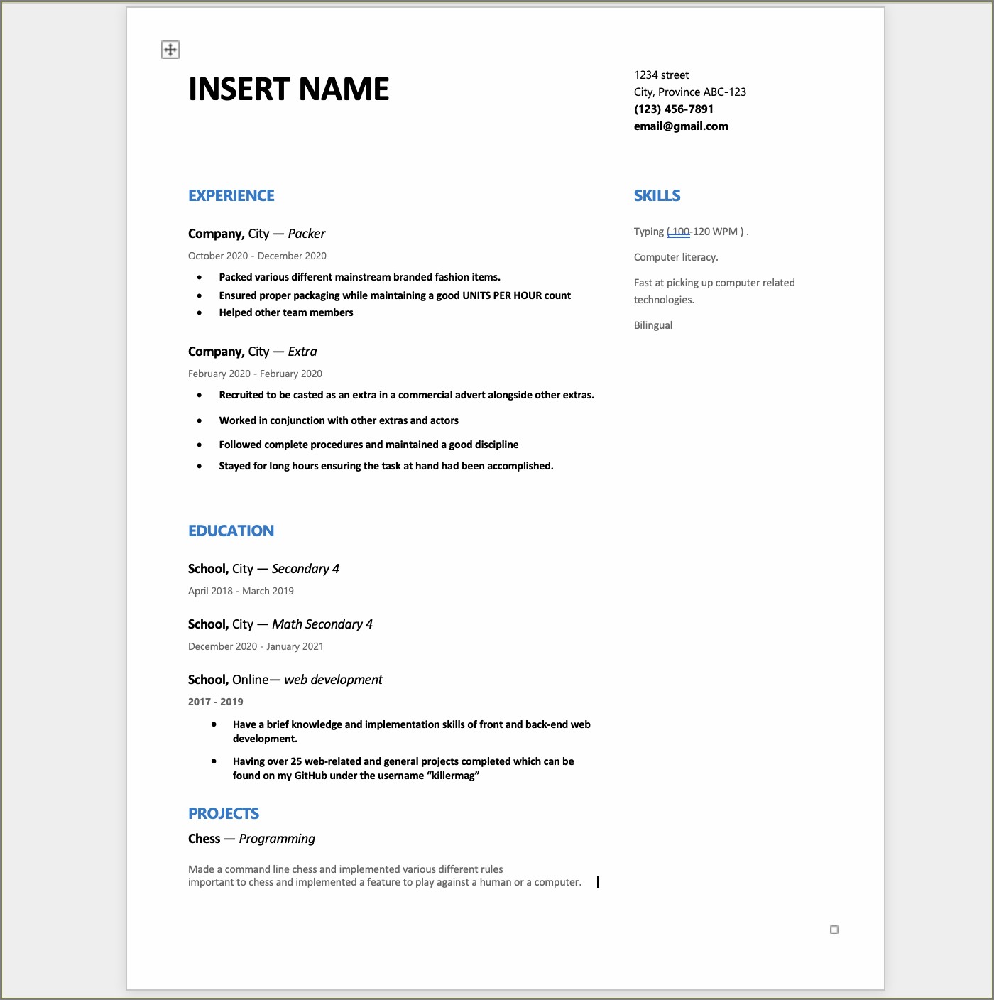 Resume For Warehouse Position With Restaurant Experience