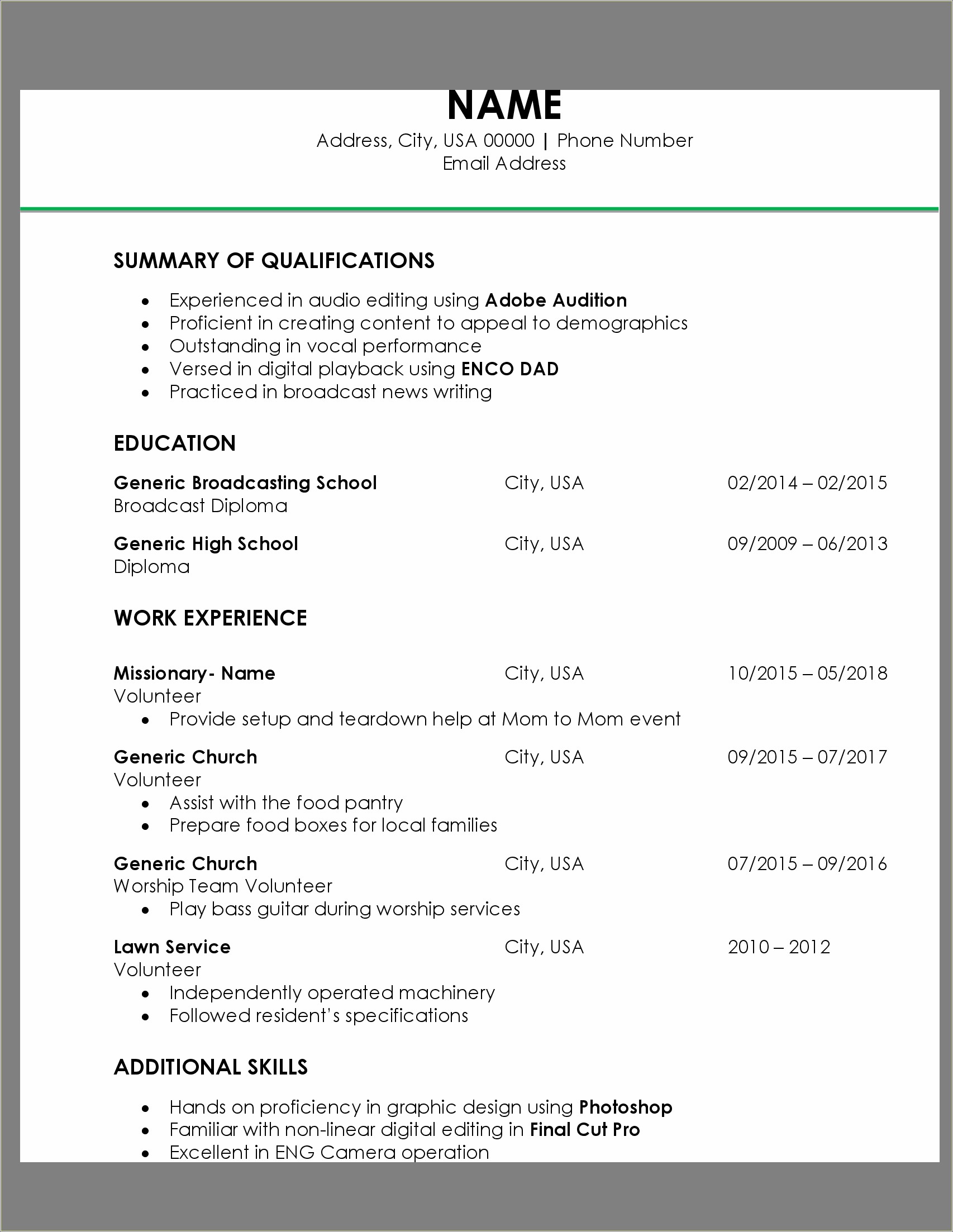 Resume For Work With No Experience