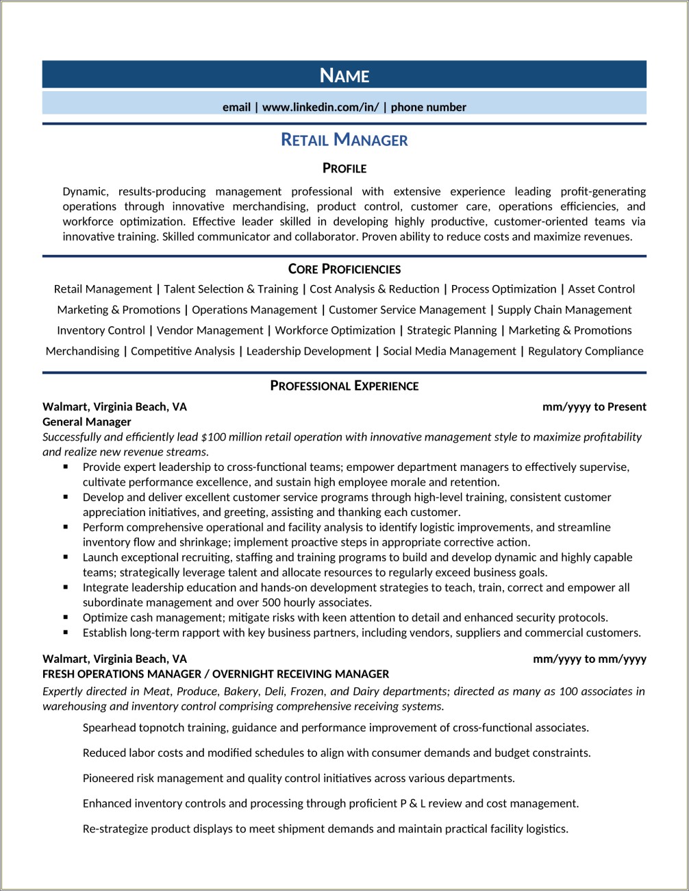 Resume For Workforce Management Manager Exampe