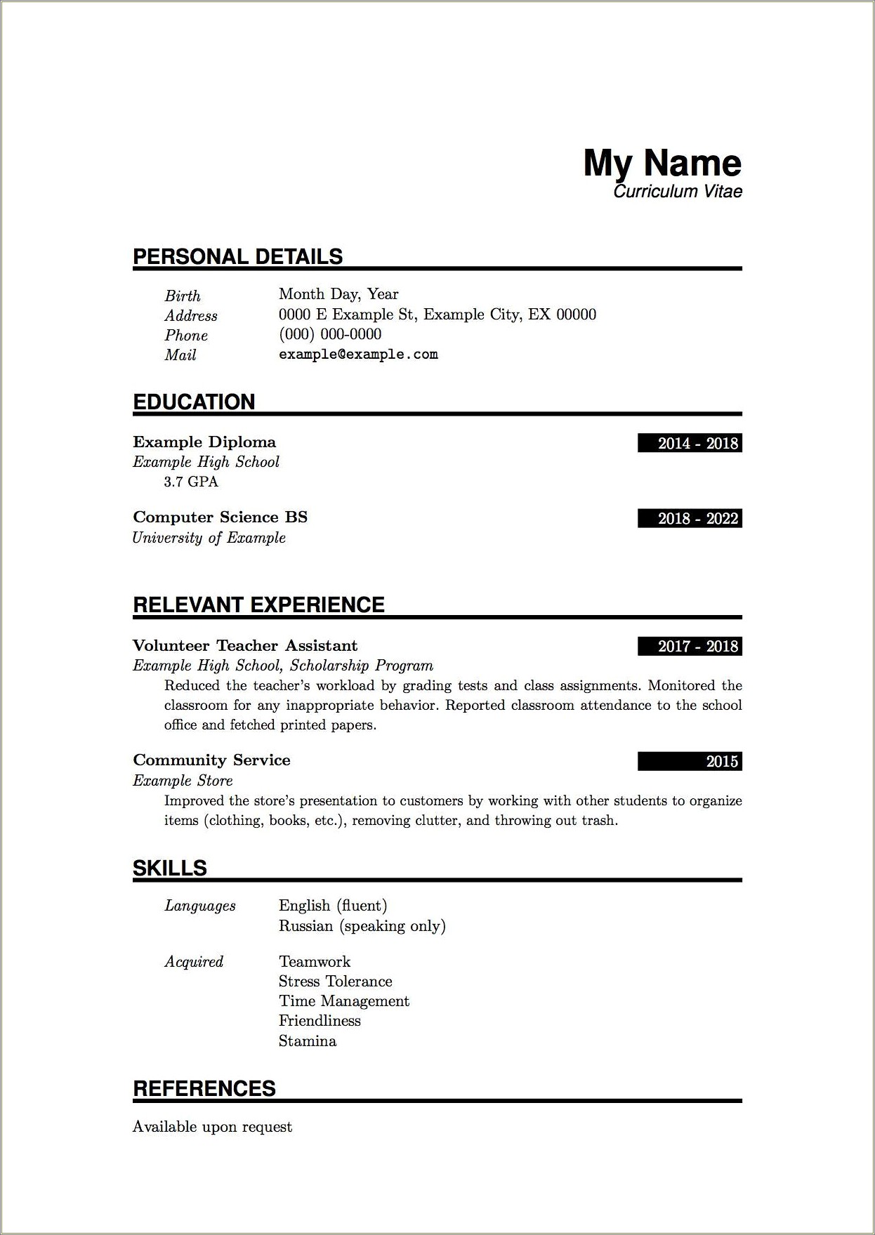Resume For Working At A Restaurant