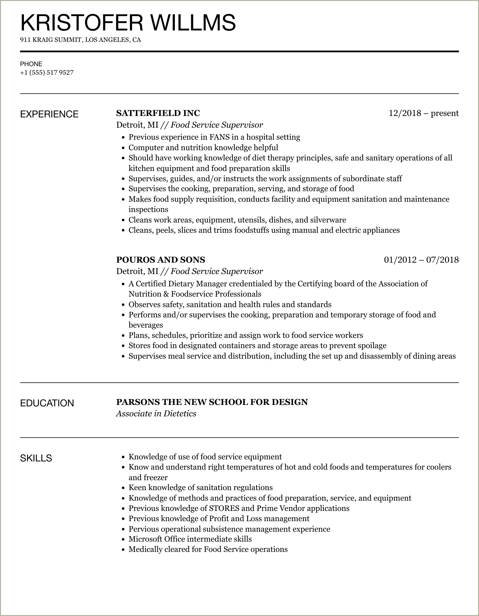 Resume For Working Student In Fast Food