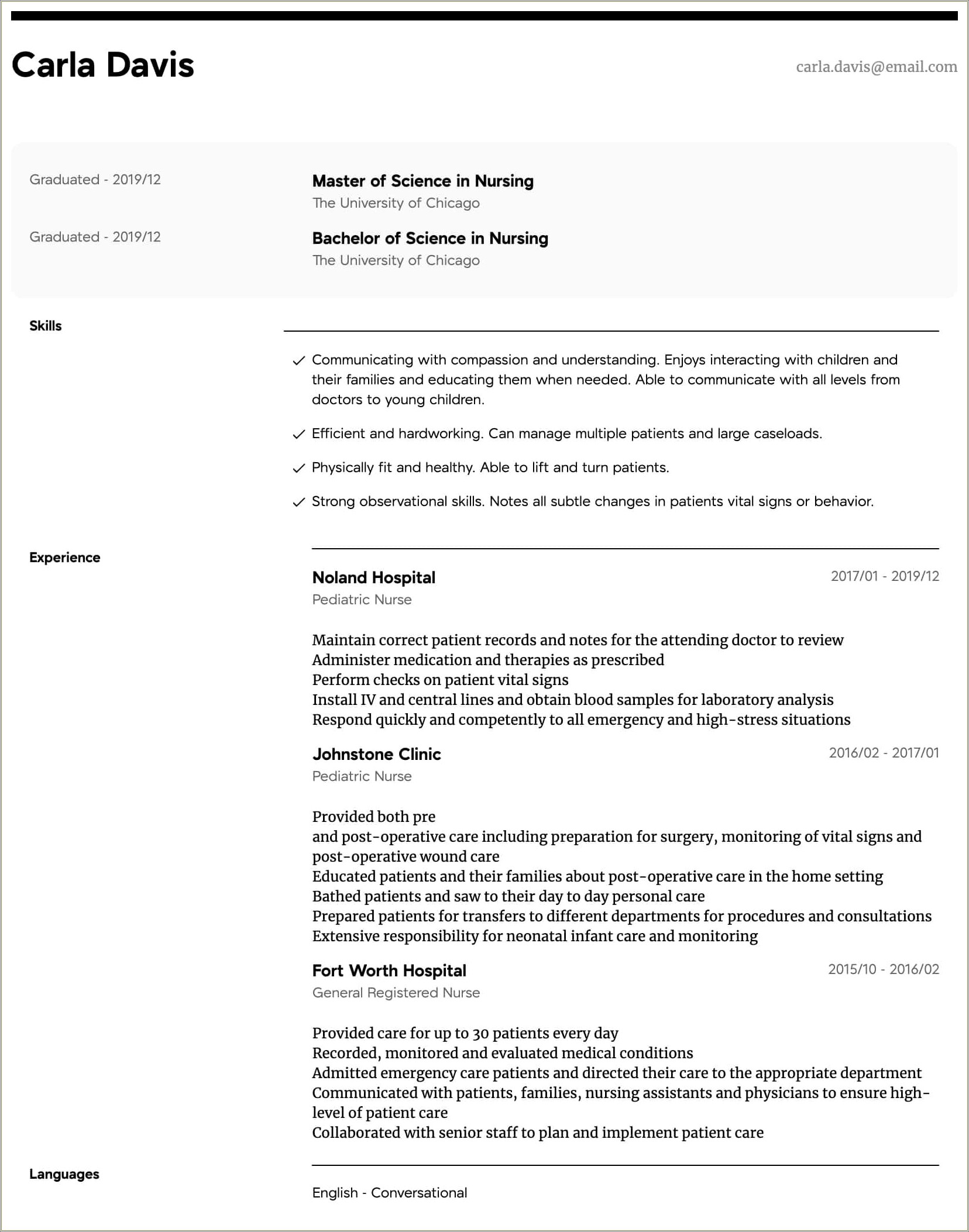 Resume For Young Nurse With One Nursing Job