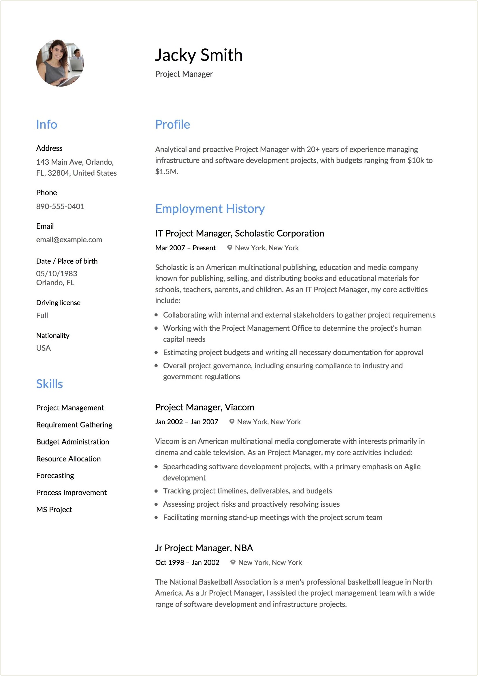 Resume For Your First Job In Project Management