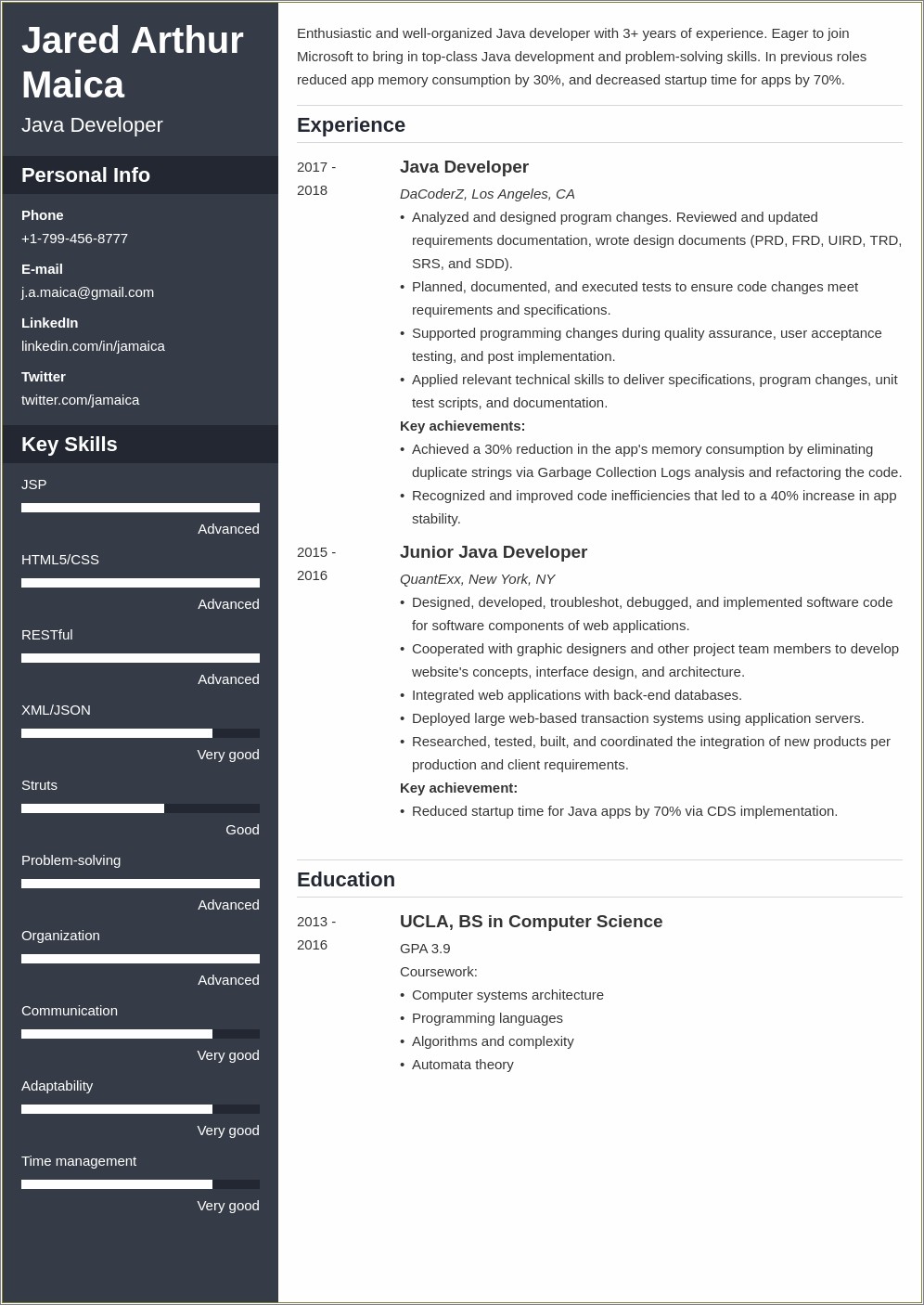 Resume Format For 5 Years Experience In Java