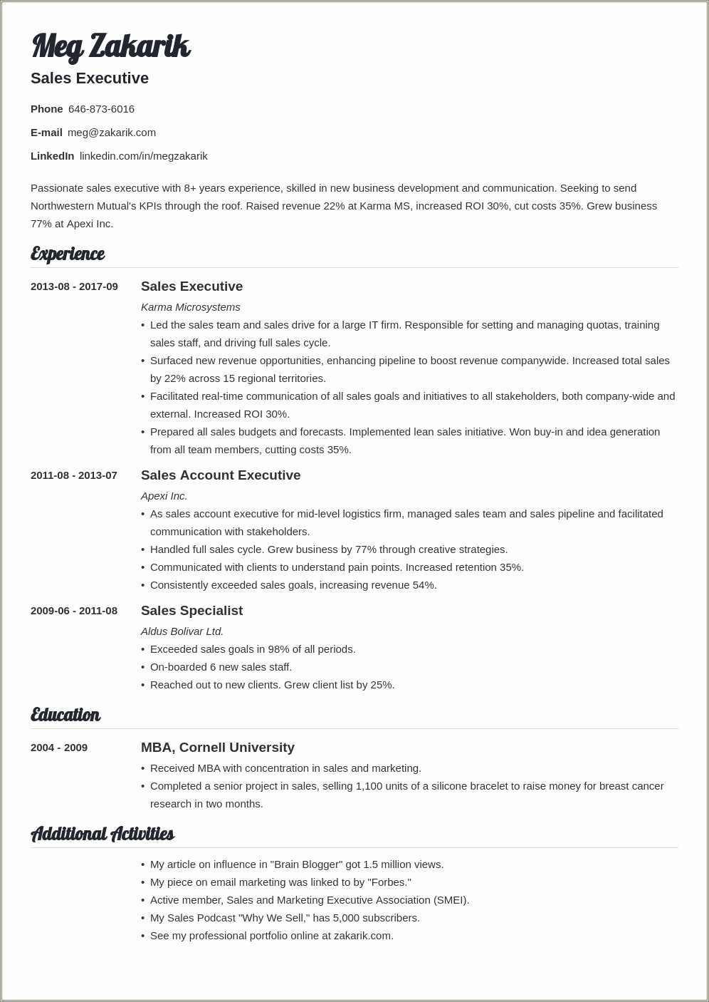 Resume Format For 8 Months Experience