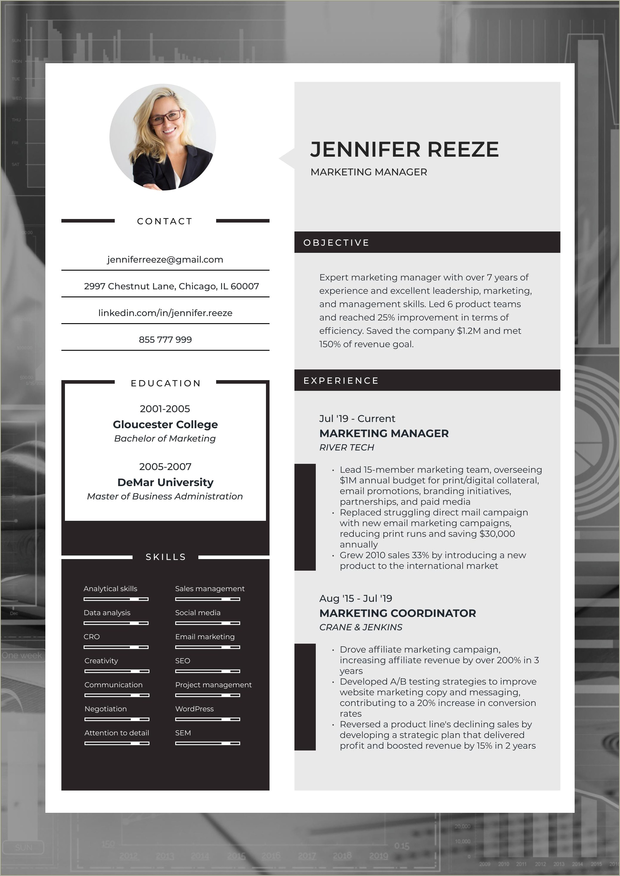 Resume Format For A Marketing Manager