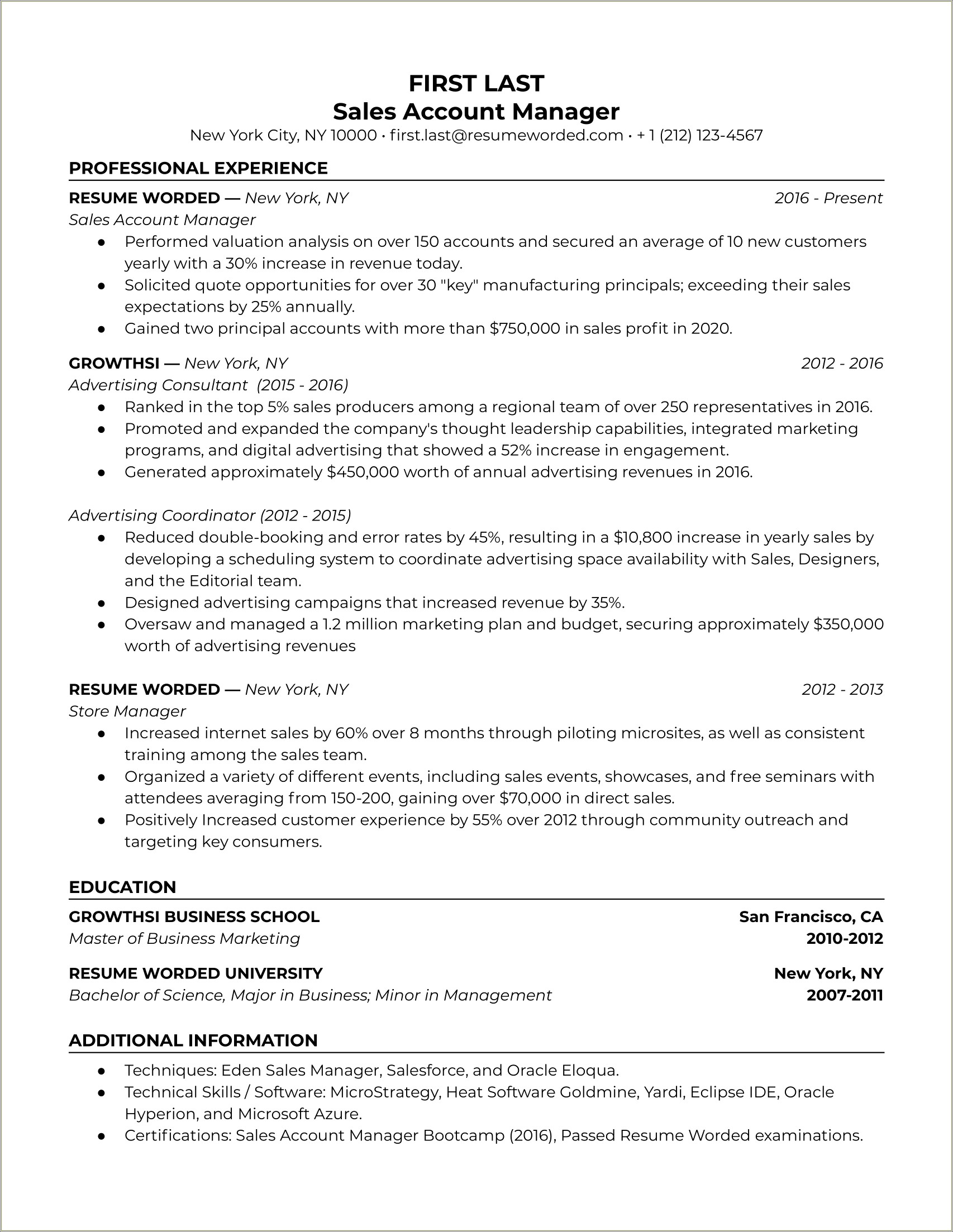 Resume Format For Accounts Manager In Word