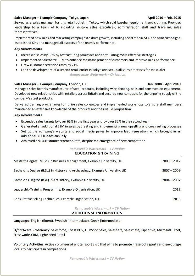 Resume Format For Area Sales Manager In Fmcg