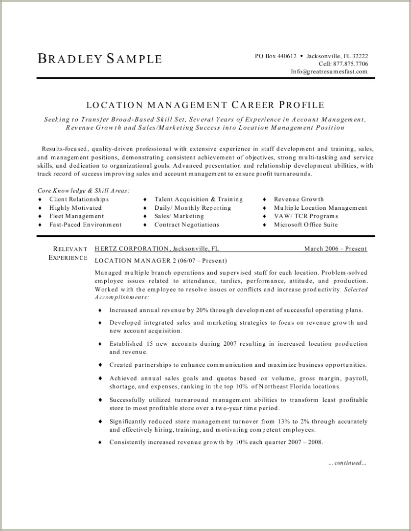 Resume Format For Assistant Branch Manager