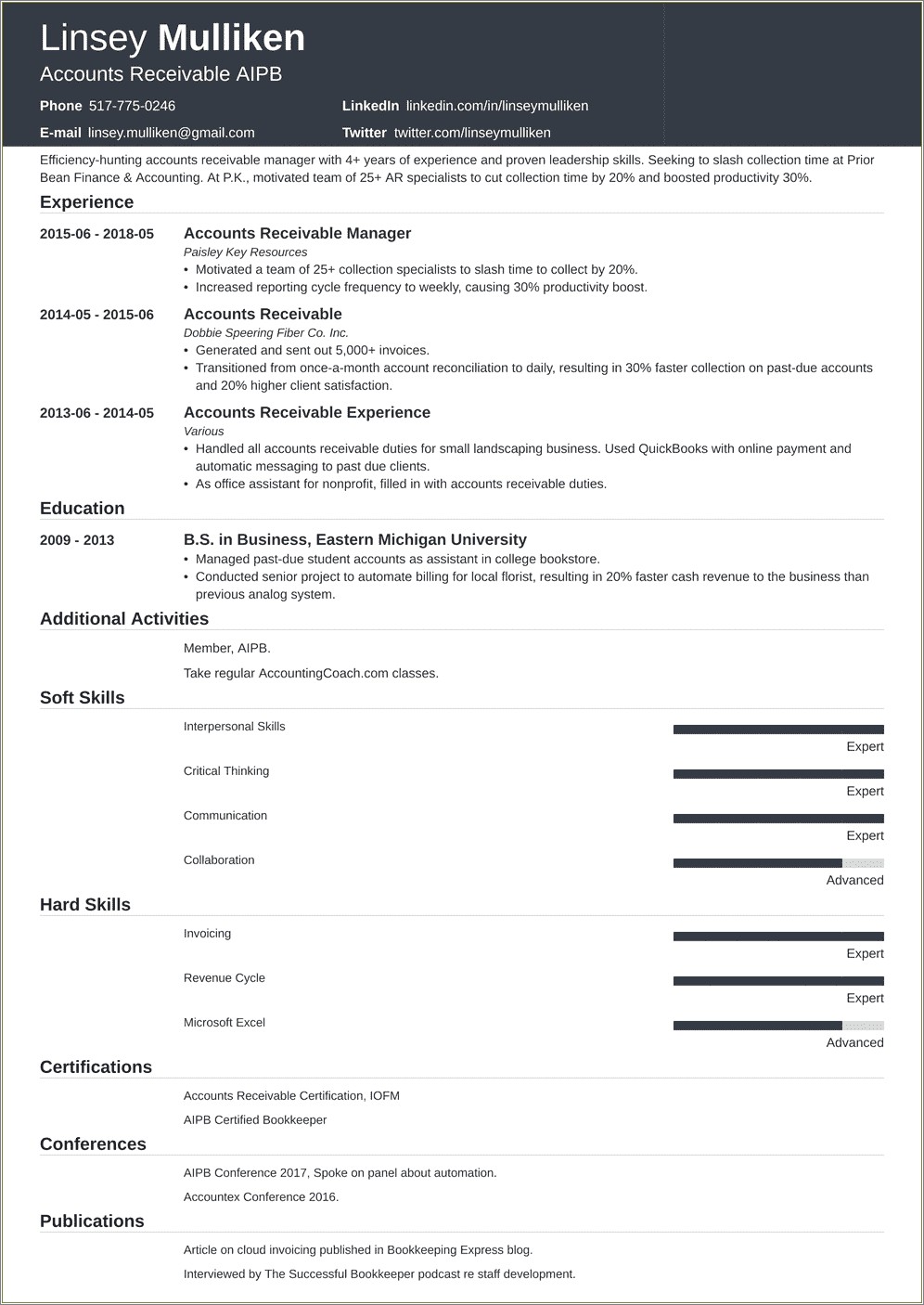 Resume Format For Assistant Manager Accounts Receivable