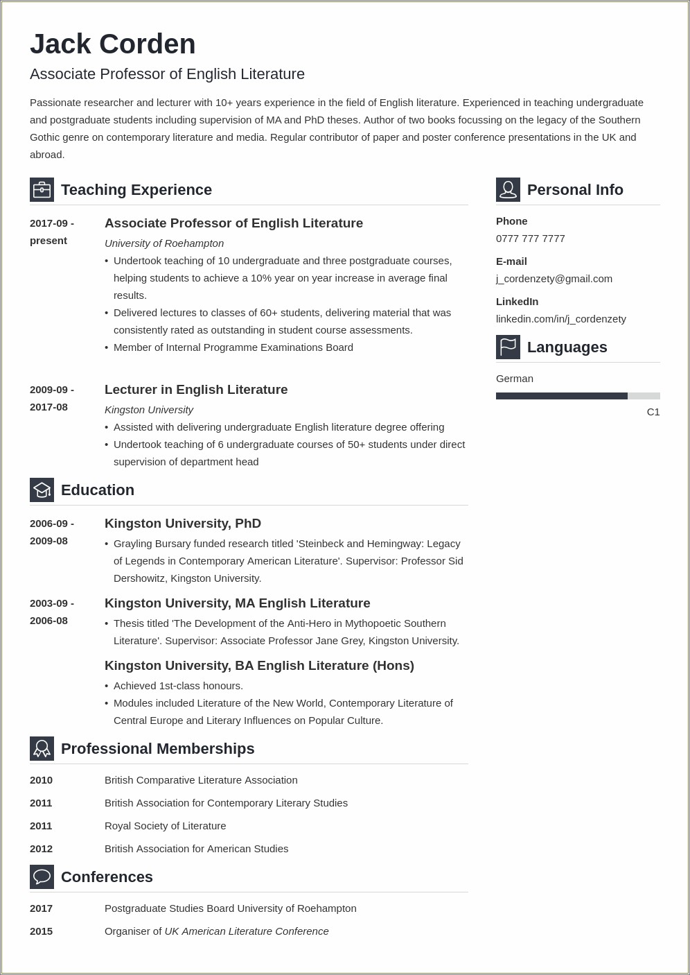 Resume Format For Assistant Professor In Management