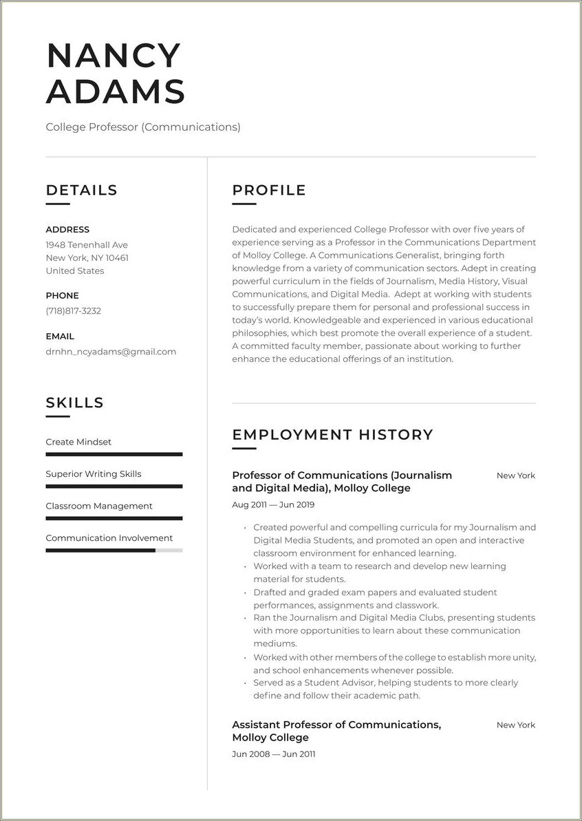 Resume Format For Assistant Professor Job