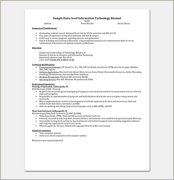 Resume Format For Bcom With Experience