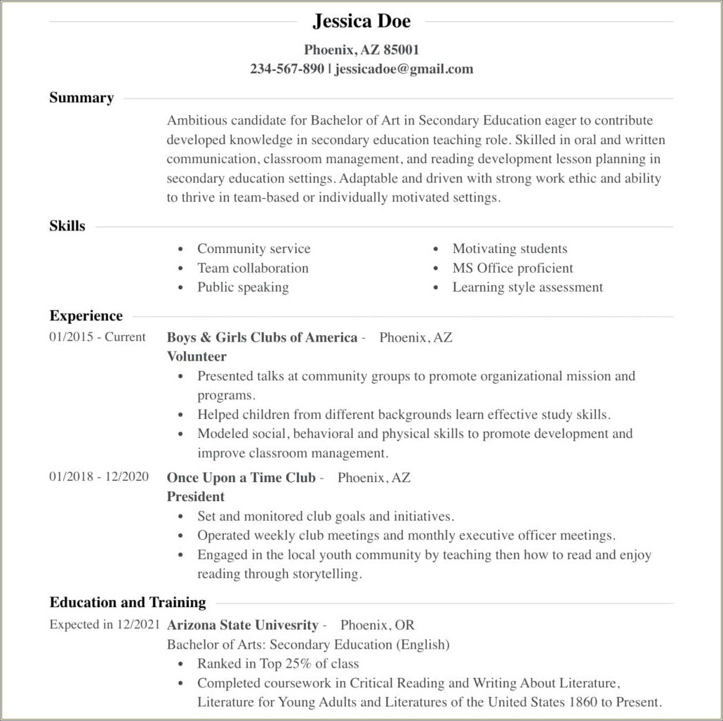 Resume Format For College Students With No Experience