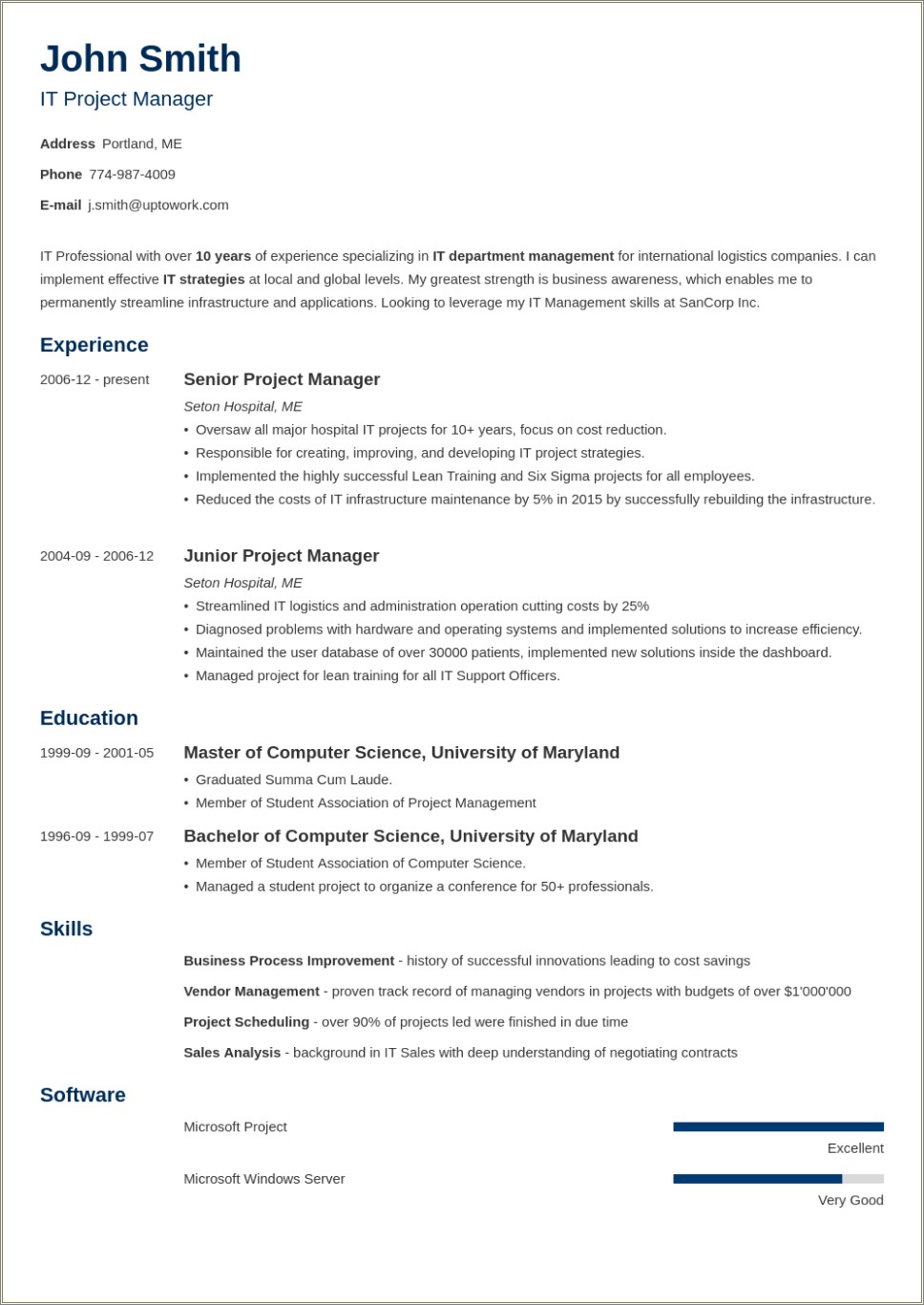 Resume Format For Conference Content Management Job