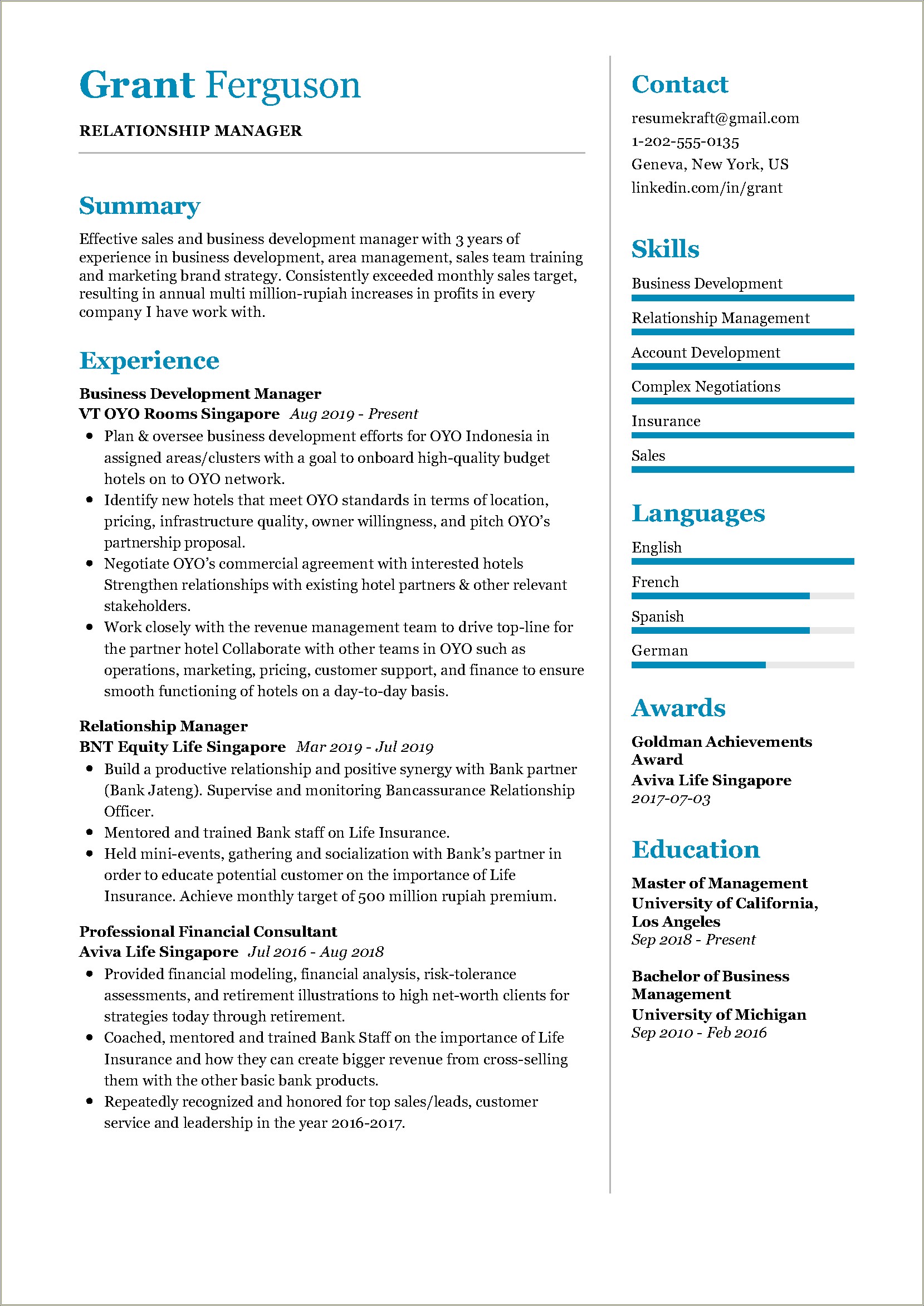 Resume Format For Customer Relationship Manager