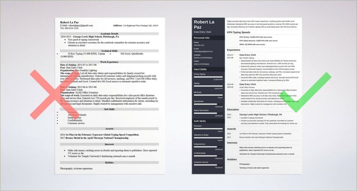 Resume Format For Data Entry Job