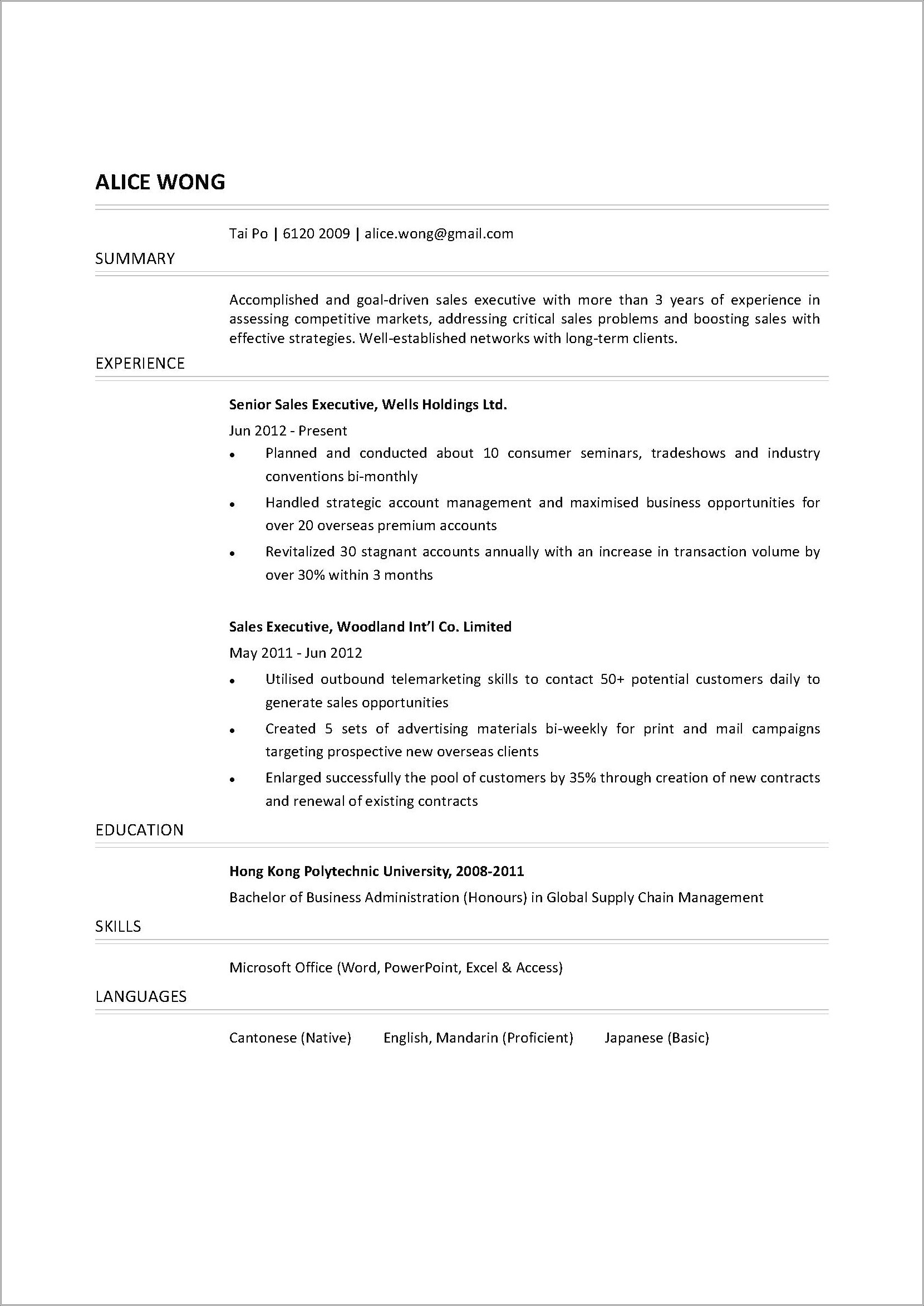 Resume Format For Experience In Collection Telecaller