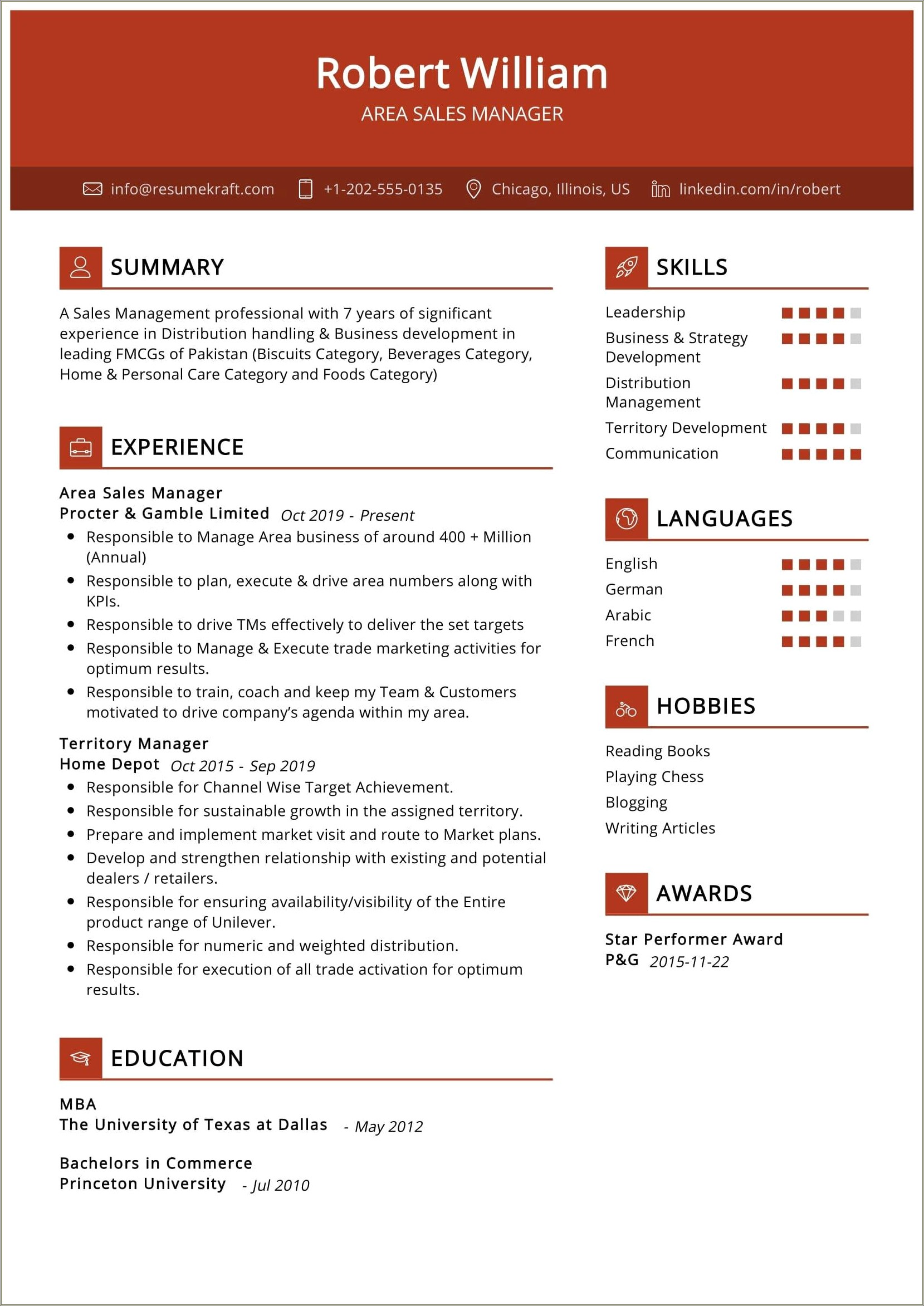 Resume Format For Experienced Sales Manager