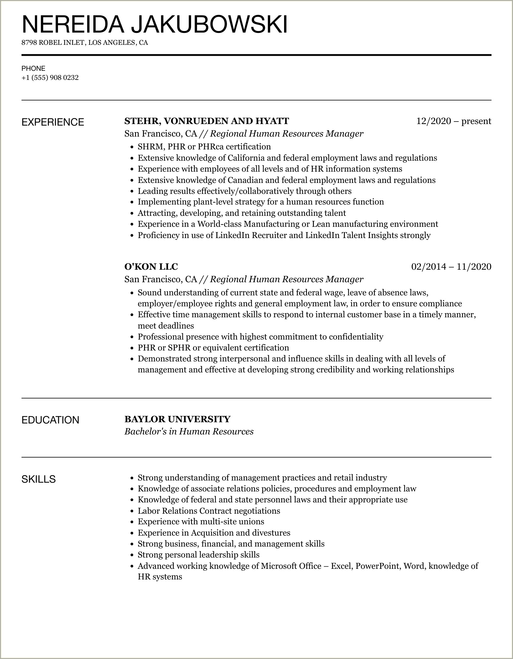 Resume Format For Hr Manager In Word