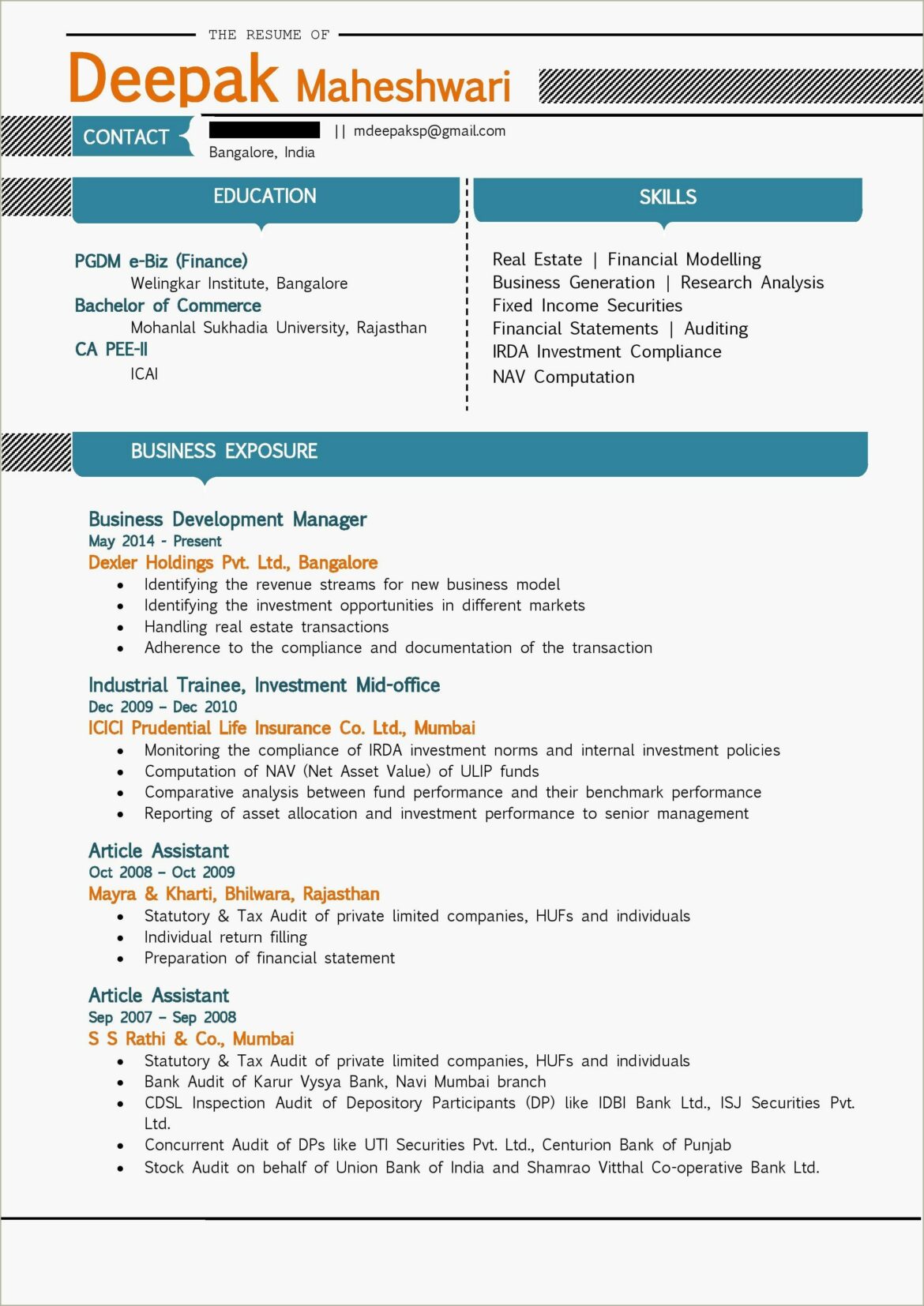 Resume Format For Life Insurance Branch Manager