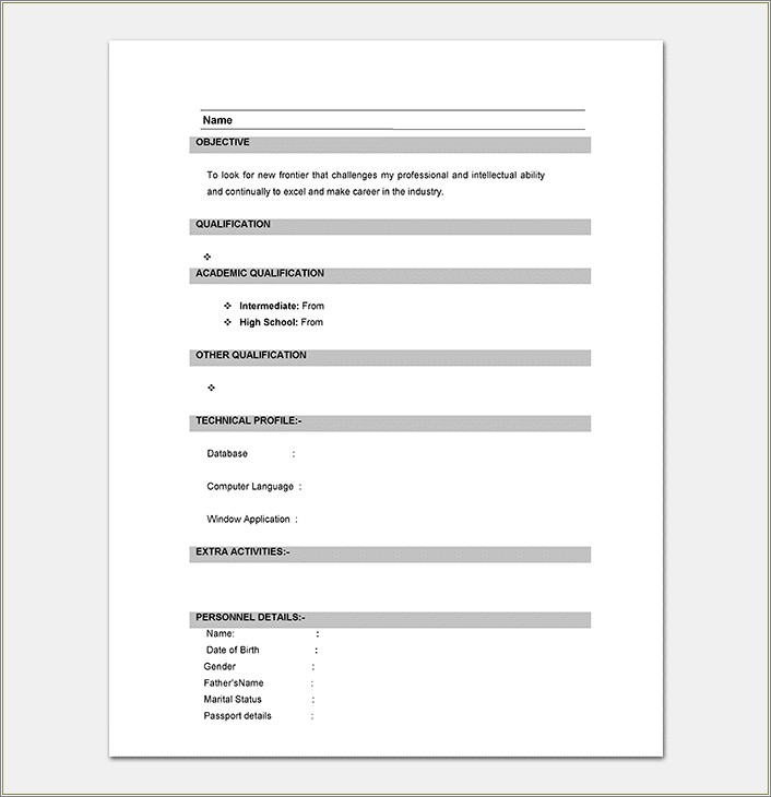 Resume Format For Mca Freshers Pdf Free Download