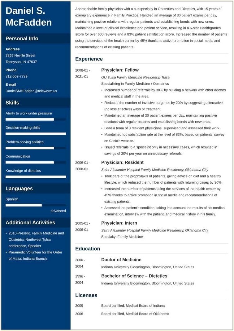 Resume Format For Medical Officer Job