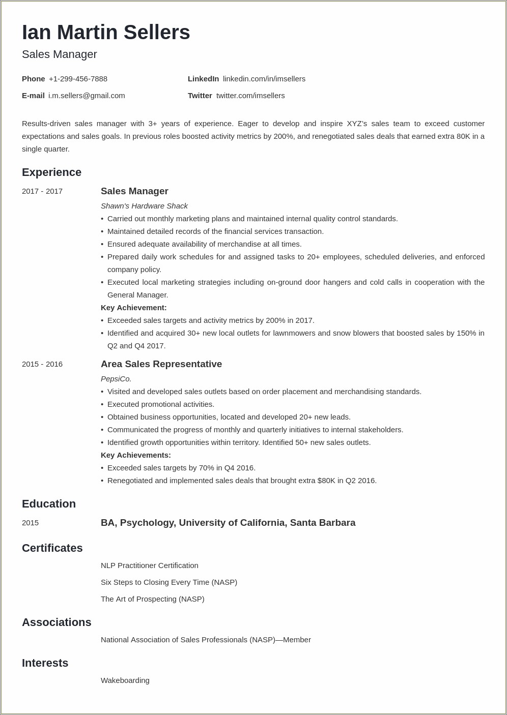 Resume Format For National Sales Manager