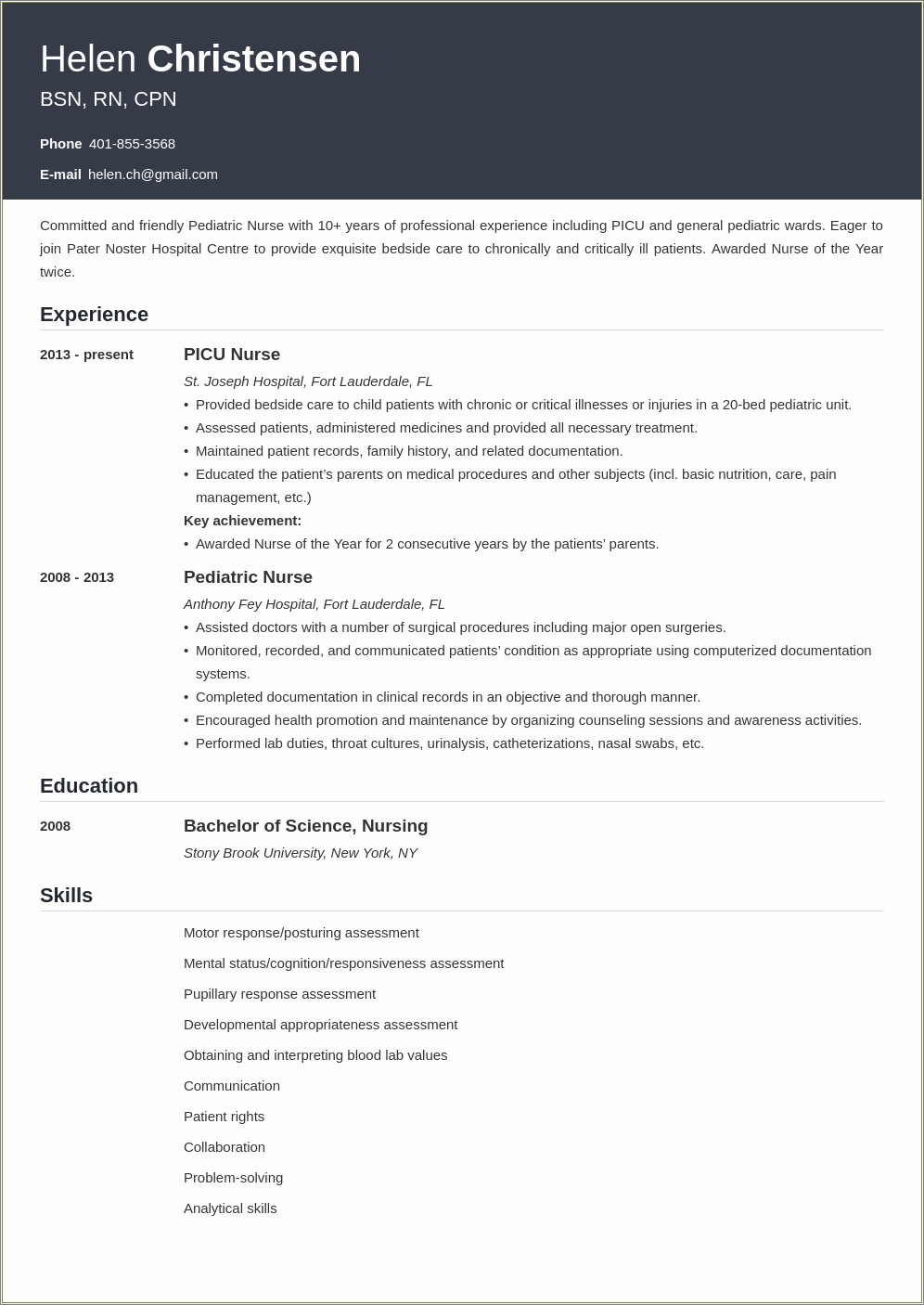 Resume Format For Nursing Job In India