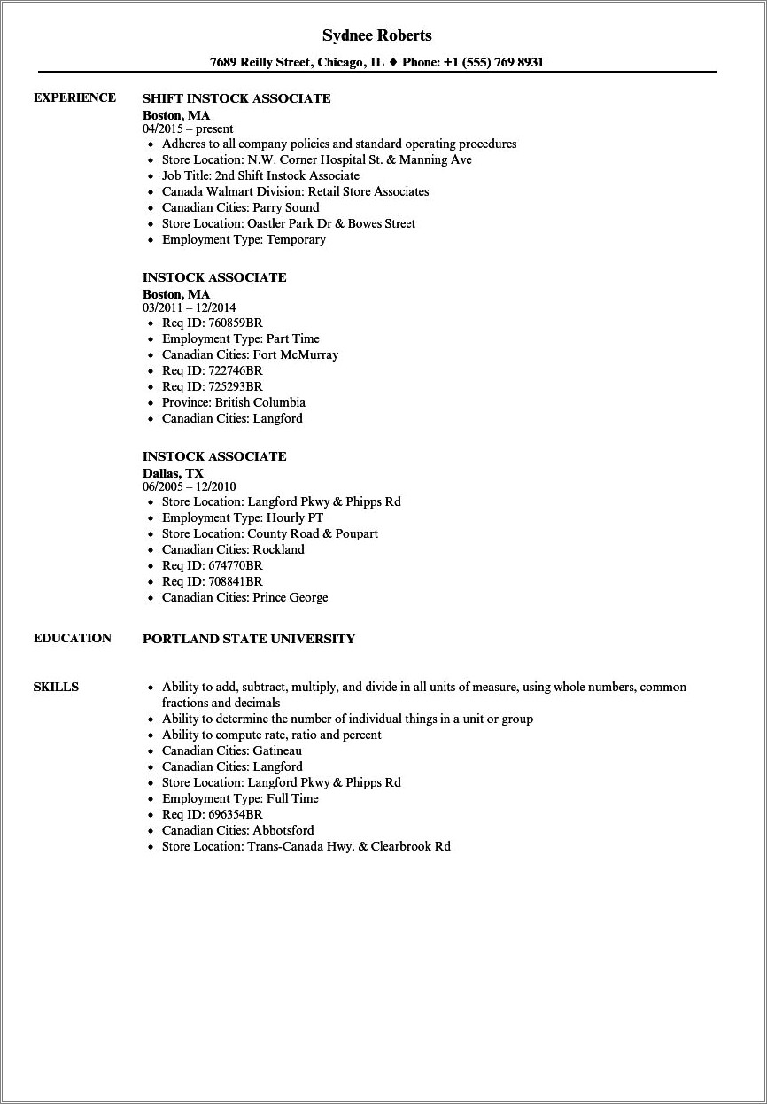 Resume Format For Part Time Job In Canada