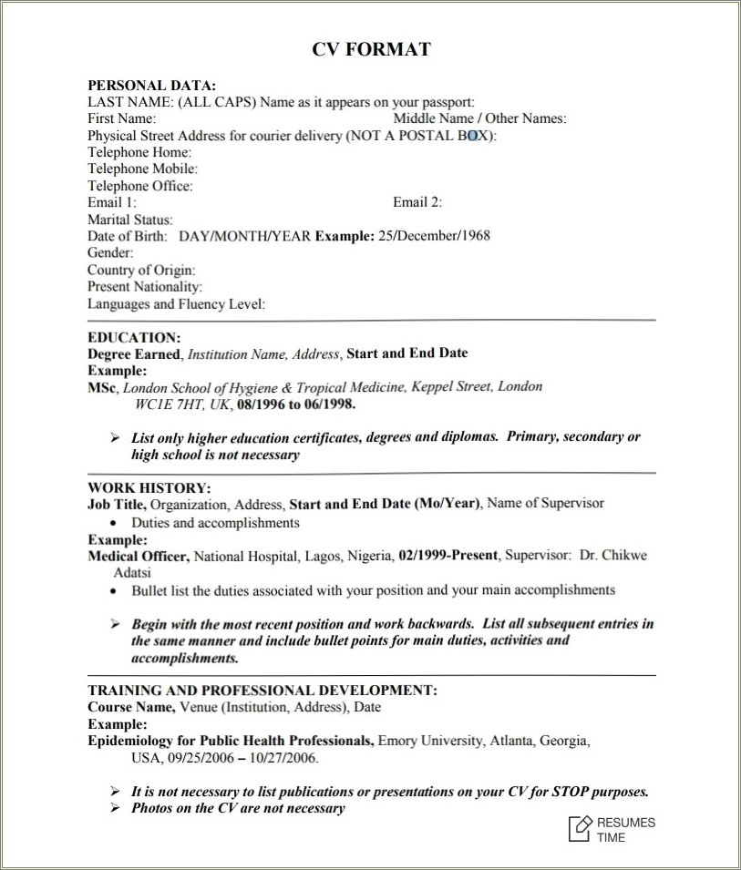 Resume Format For Public Health School