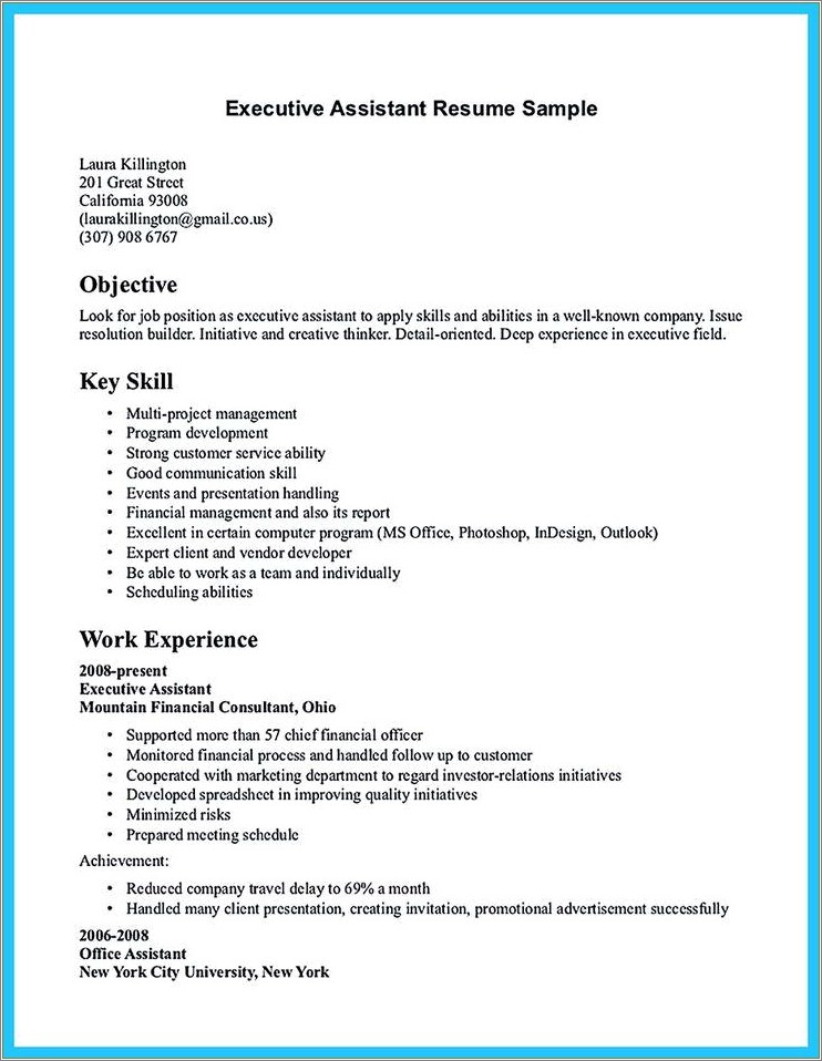 Resume Format For Purchase Assistant Manager