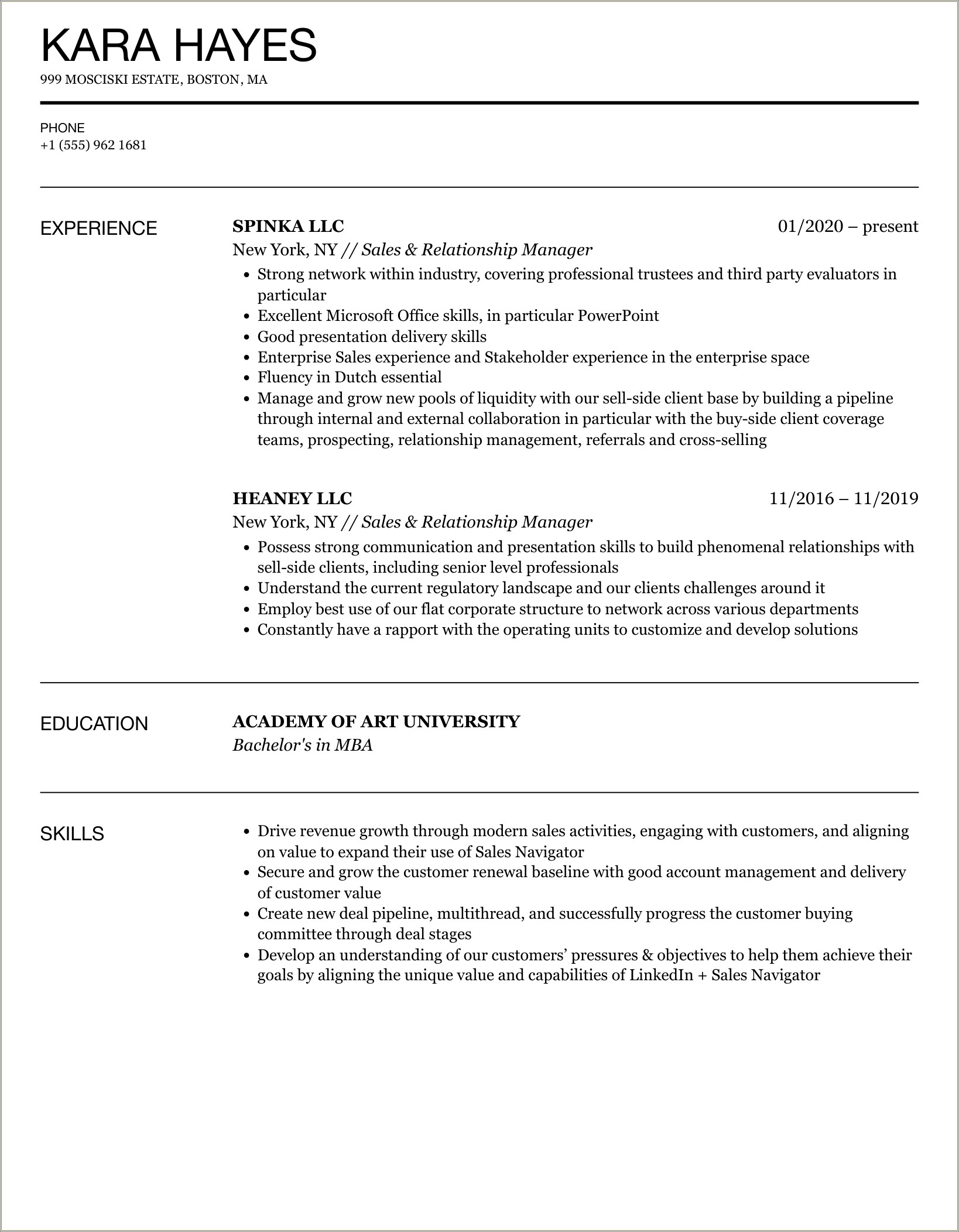 Resume Format For Relationship Manager In Telecom