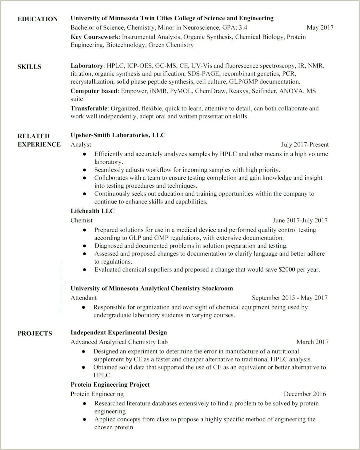 Resume Format For Second Job After College