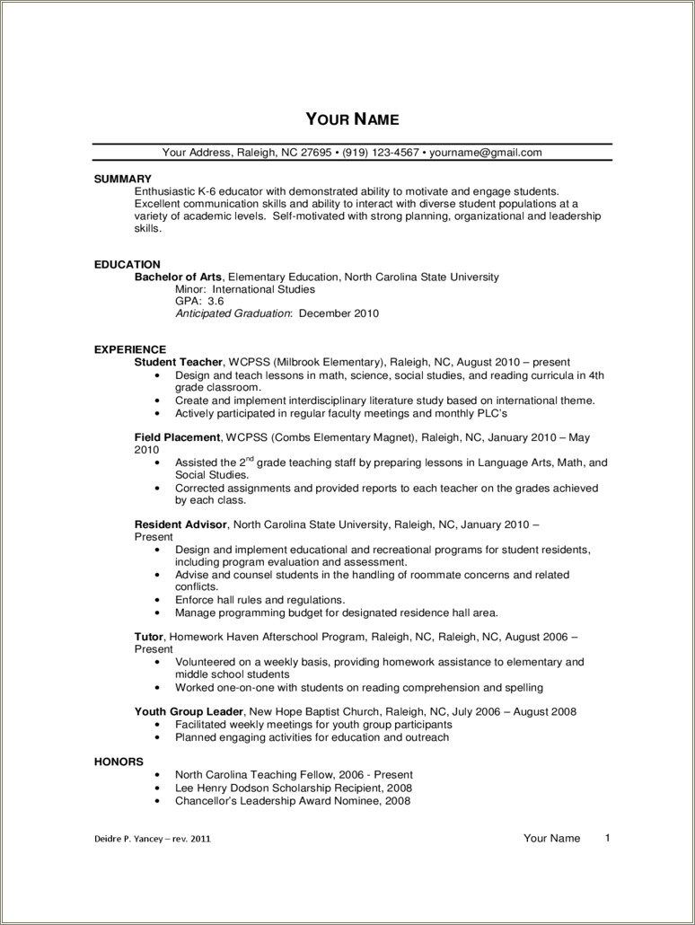 Resume Format For Teachers In Word Format