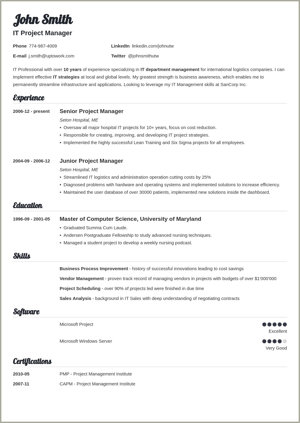 Resume Format In Ms Word 2007