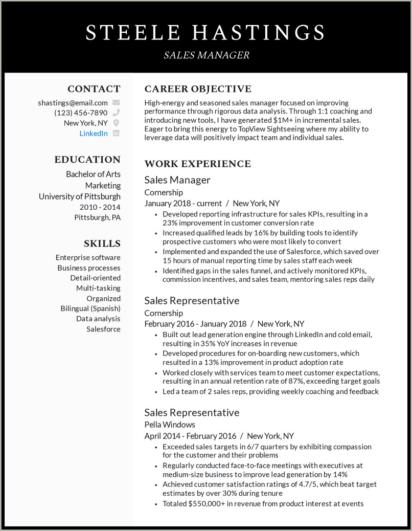 Resume Format In Word For Sales Executive