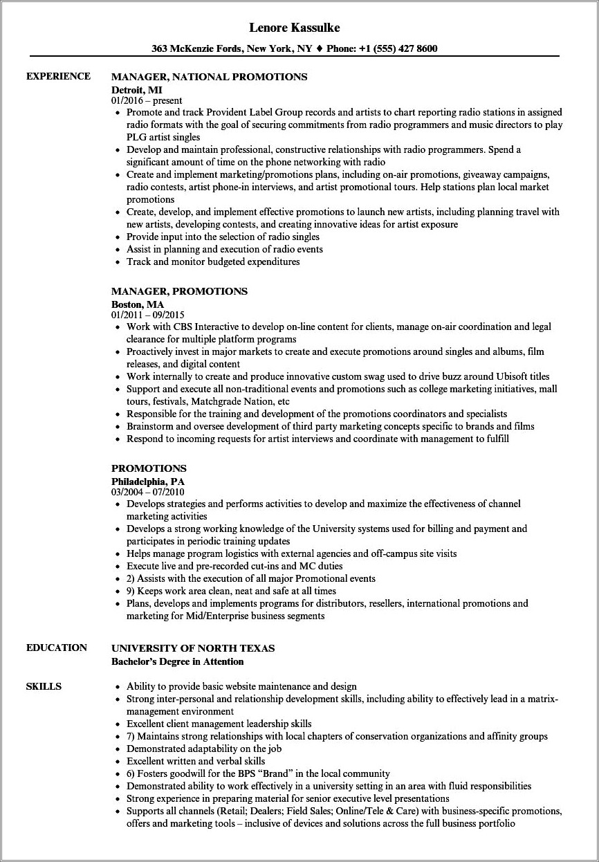 Resume Format Job Promotion Same Company