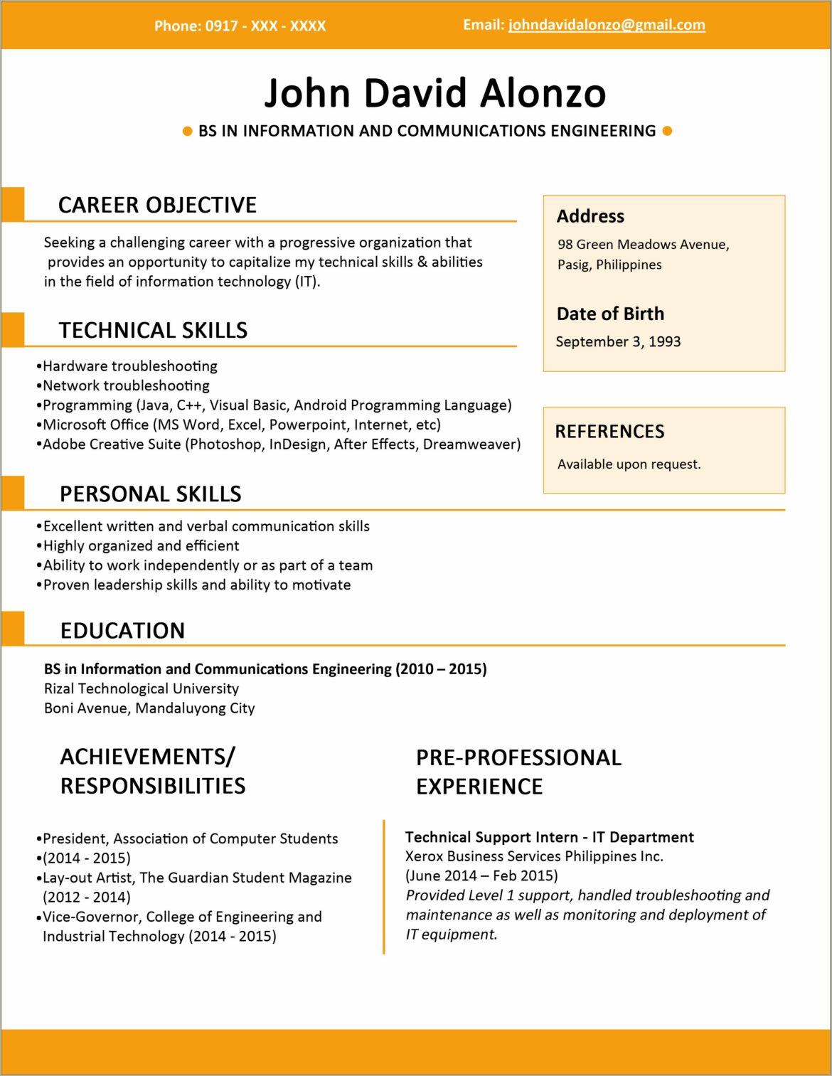 Resume Format Pdf For Bank Job