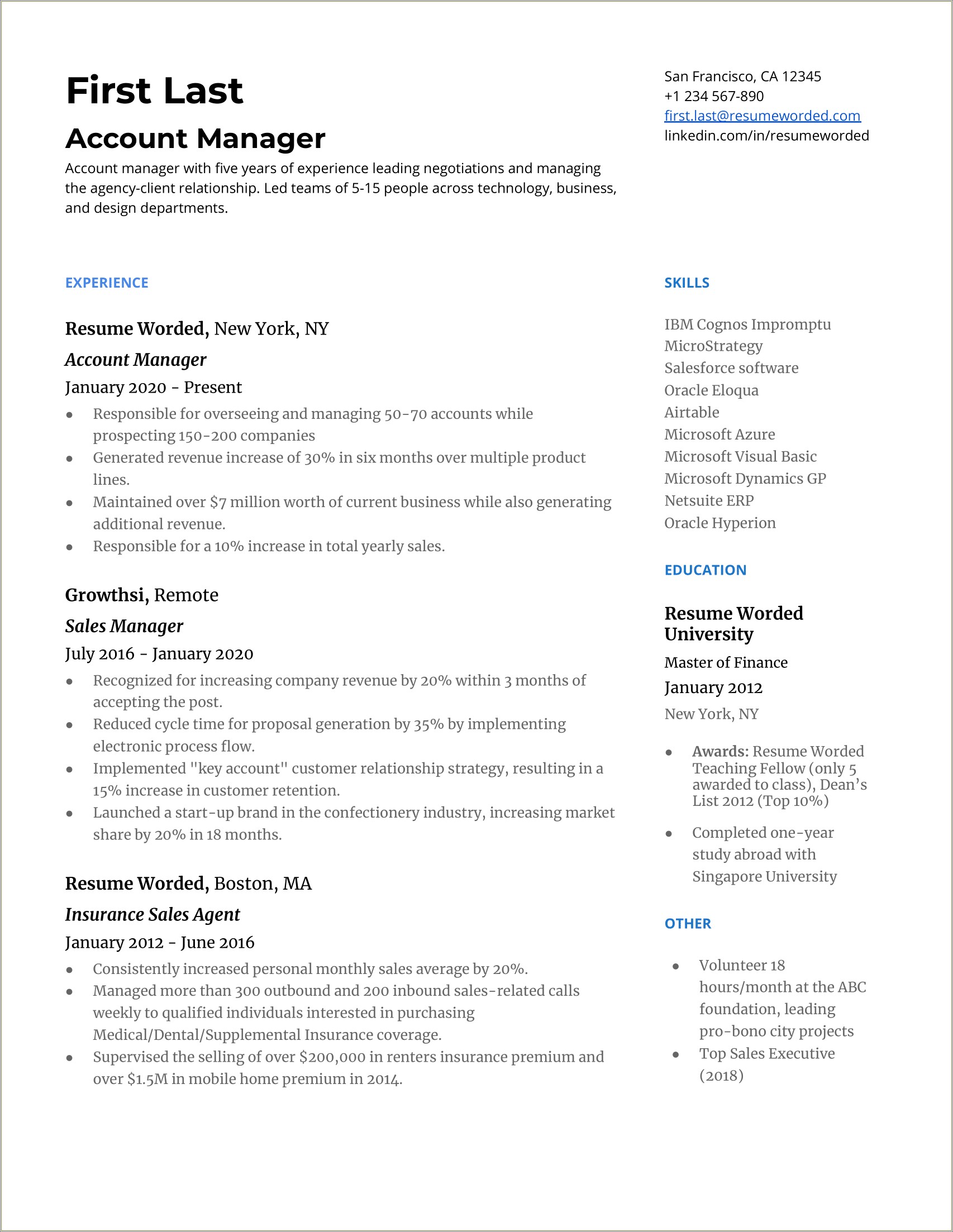 Resume Format With Lot Of Experience