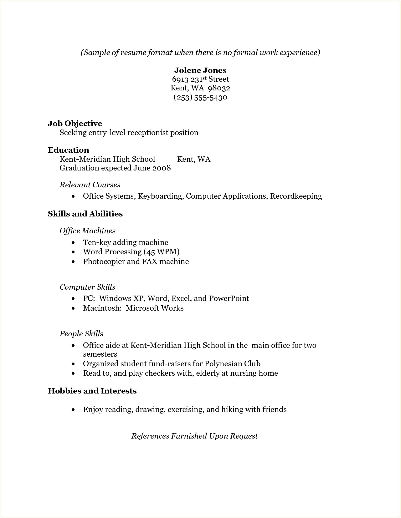 Resume Format With No Job Experience