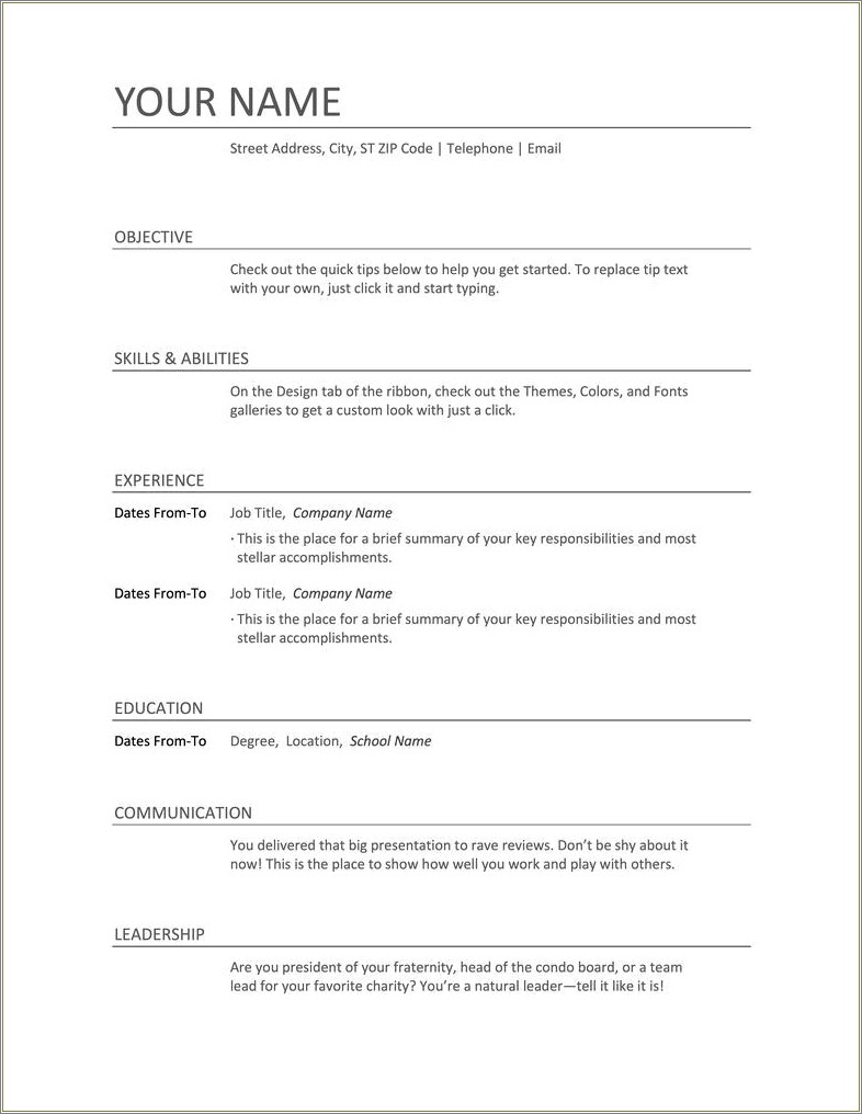 Resume Free Templates Profile With Professional Experience