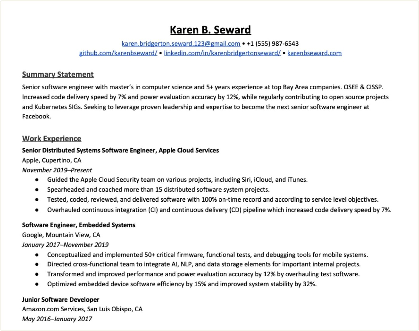 Resume Front End Hourly Associate Template